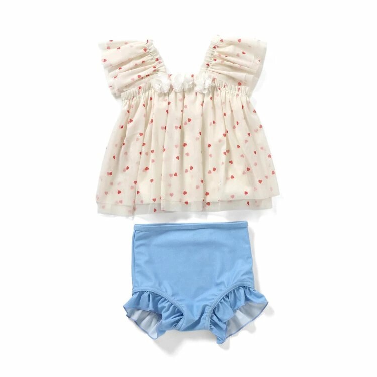 日本 90-140 雛菊愛心薄紗2件式泳衣 2色