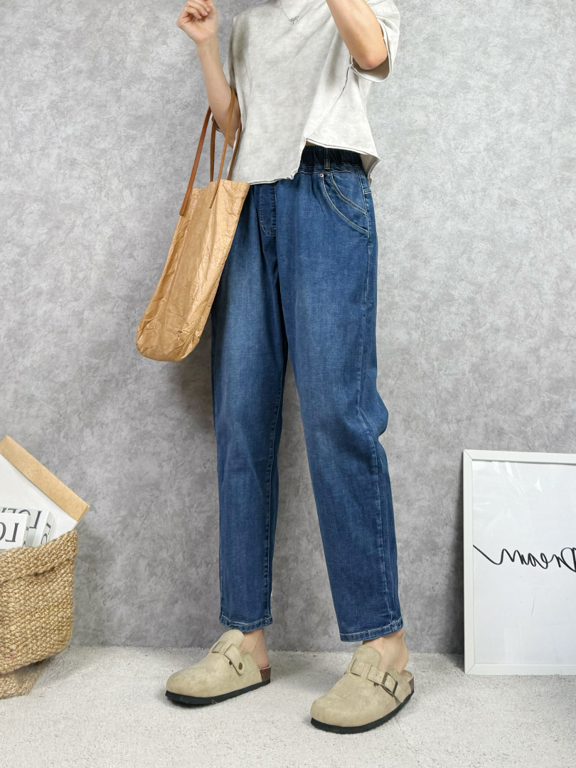 不貼腿顯瘦版型｜輕薄舒適的牛仔哈倫褲
