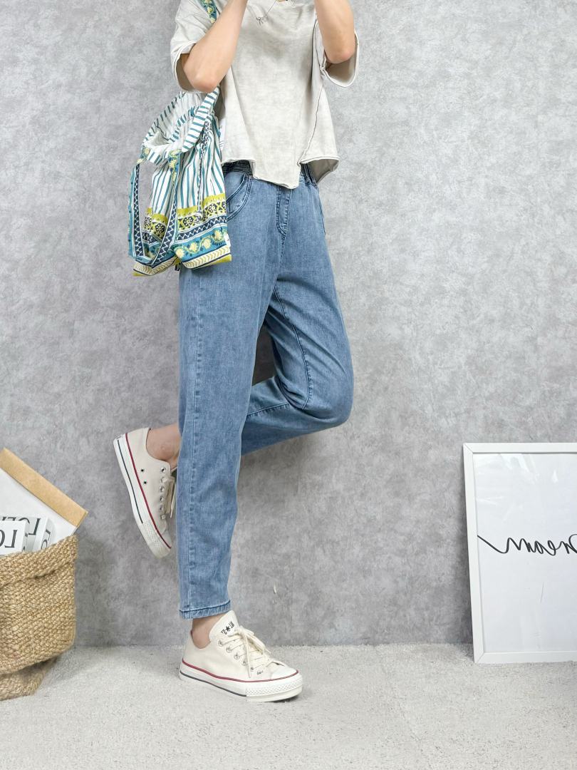 不貼腿顯瘦版型｜輕薄舒適的牛仔哈倫褲