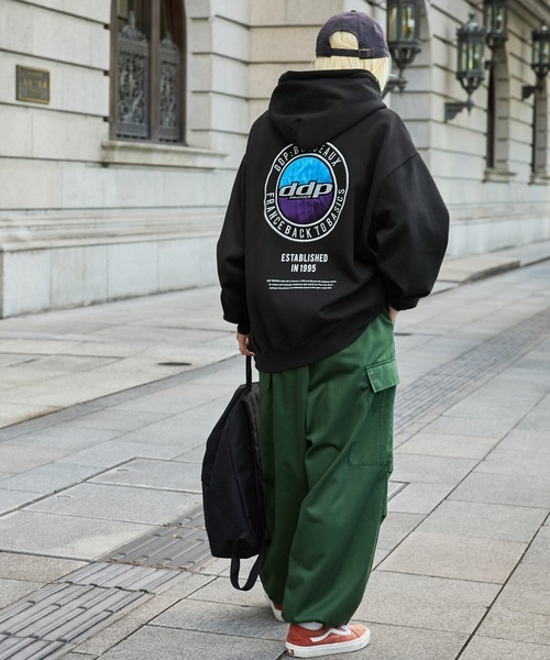 【預購】J0309605　DDP 黑色加厚超大抓絨連帽套頭衫  pa578(2款)