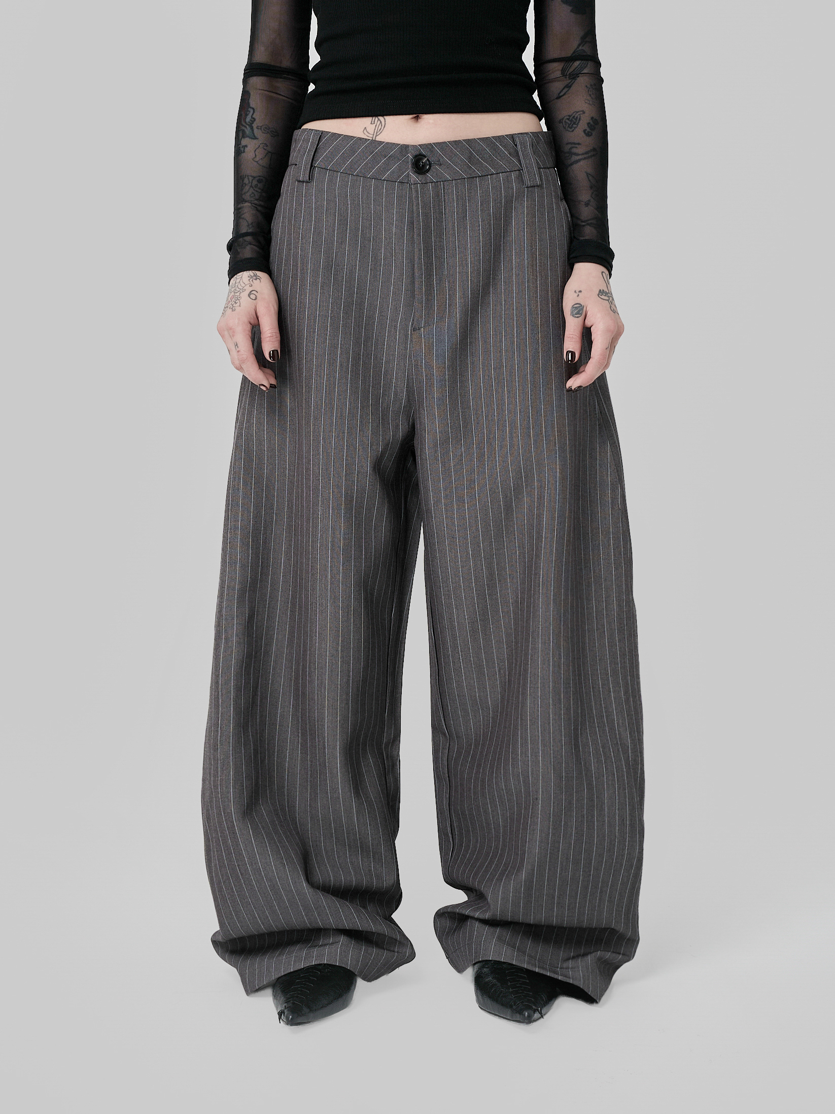 霧灰條紋西裝褲