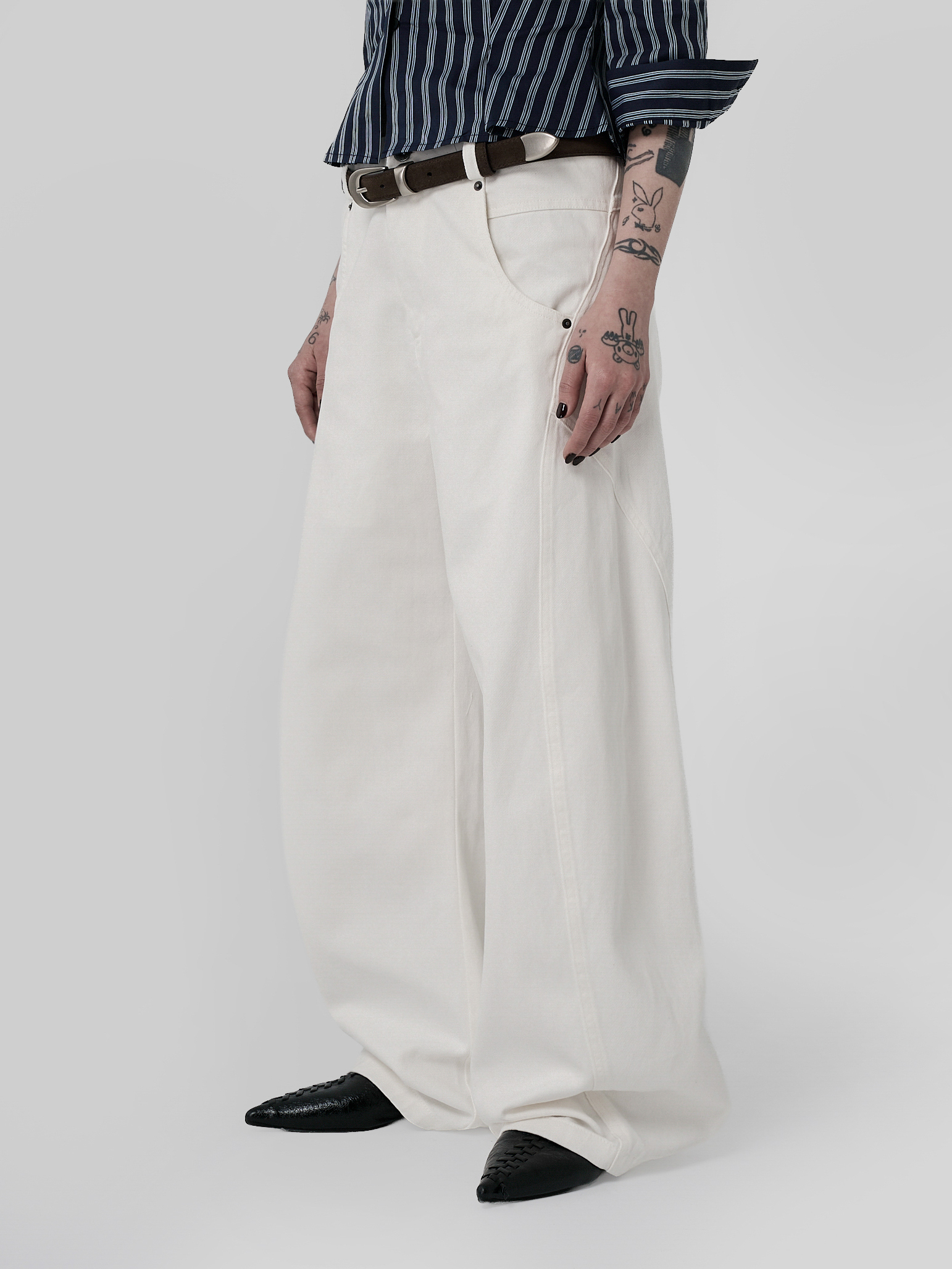 繭型基礎簡約長褲-白