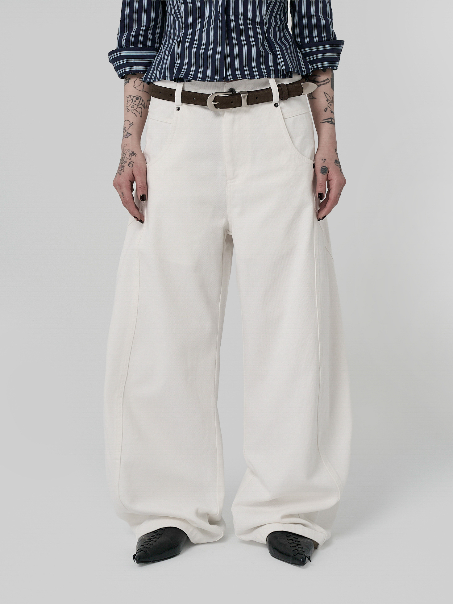 繭型基礎簡約長褲-白