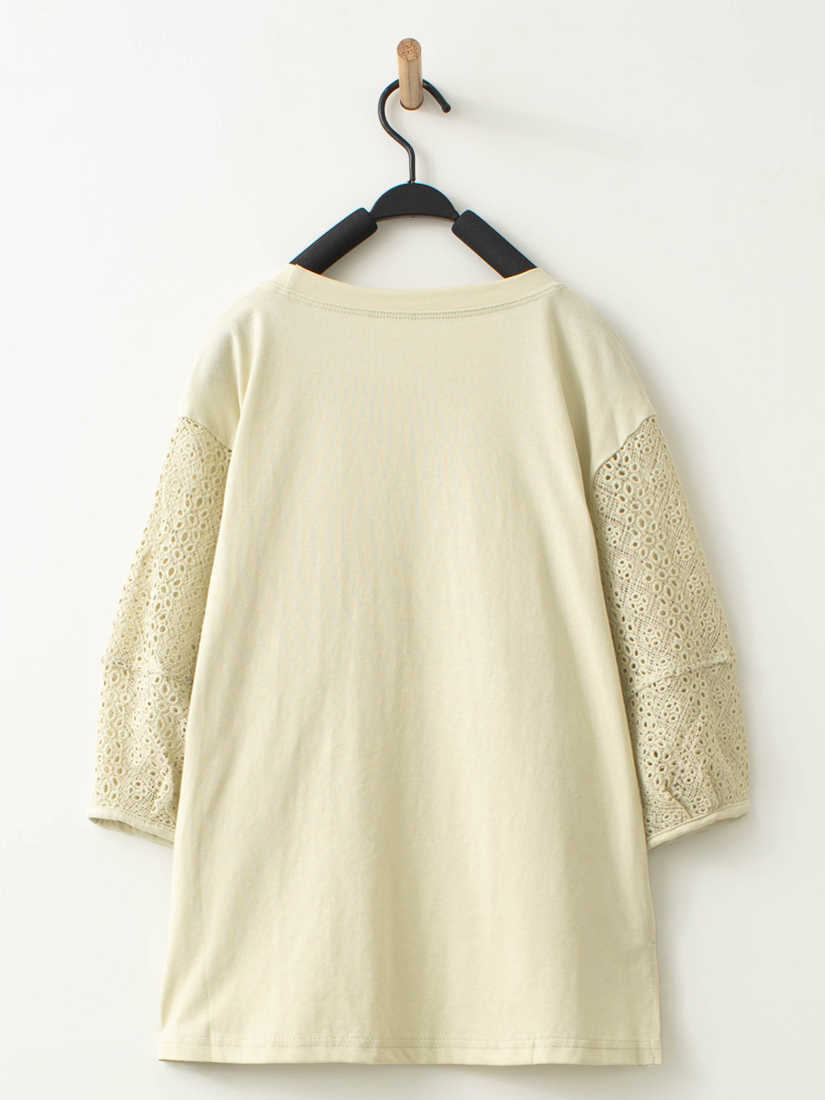貝殼口袋蕾絲花苞袖上衣