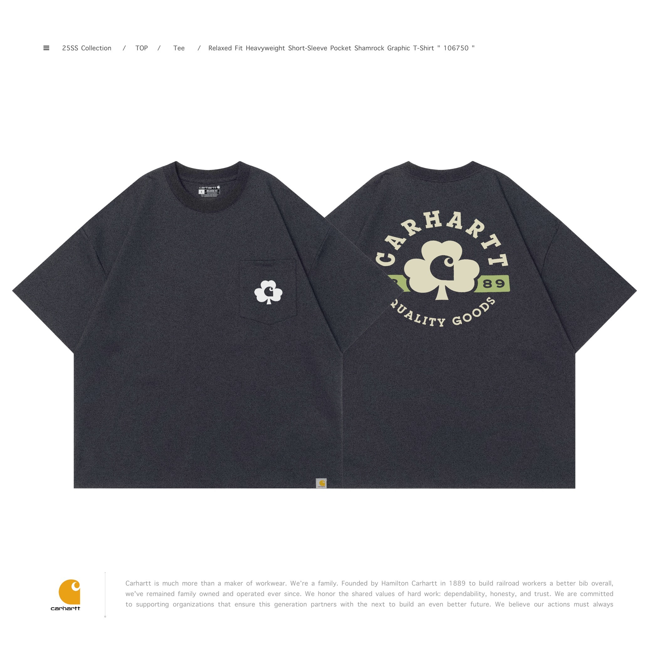 [ 預約販売 ] Carhartt 106750 - Relaxed Fit Heavyweight Short-Sleeve Pocket Shamrock Graphic T-Shirt