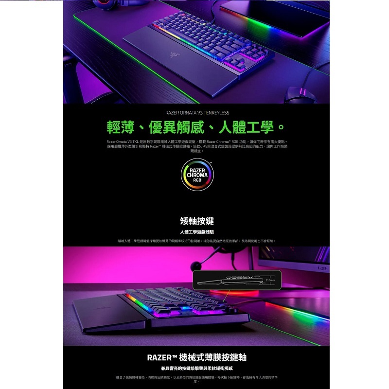 雷蛇 雨林狼蛛 Ornata V3 Tenkeyless TKL 短軸鍵盤酷洛米版/RZ03-04882000-R3M1