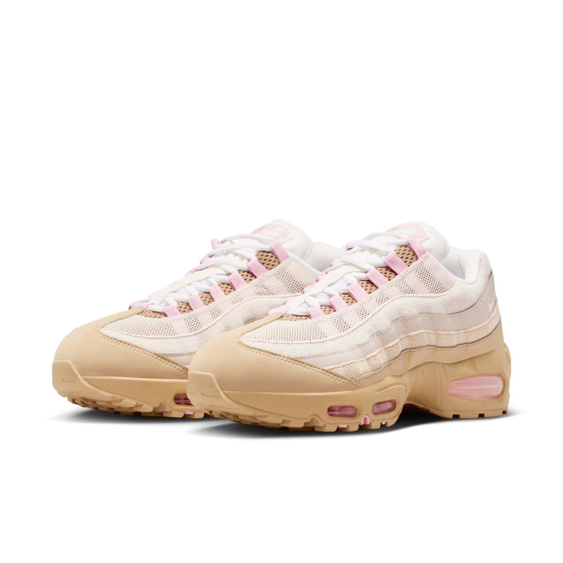 女鞋 NIKE W AIR MAX 95 白粉卡其 拼接 麂皮 緩震 氣墊 慢跑鞋【IB6396-201】