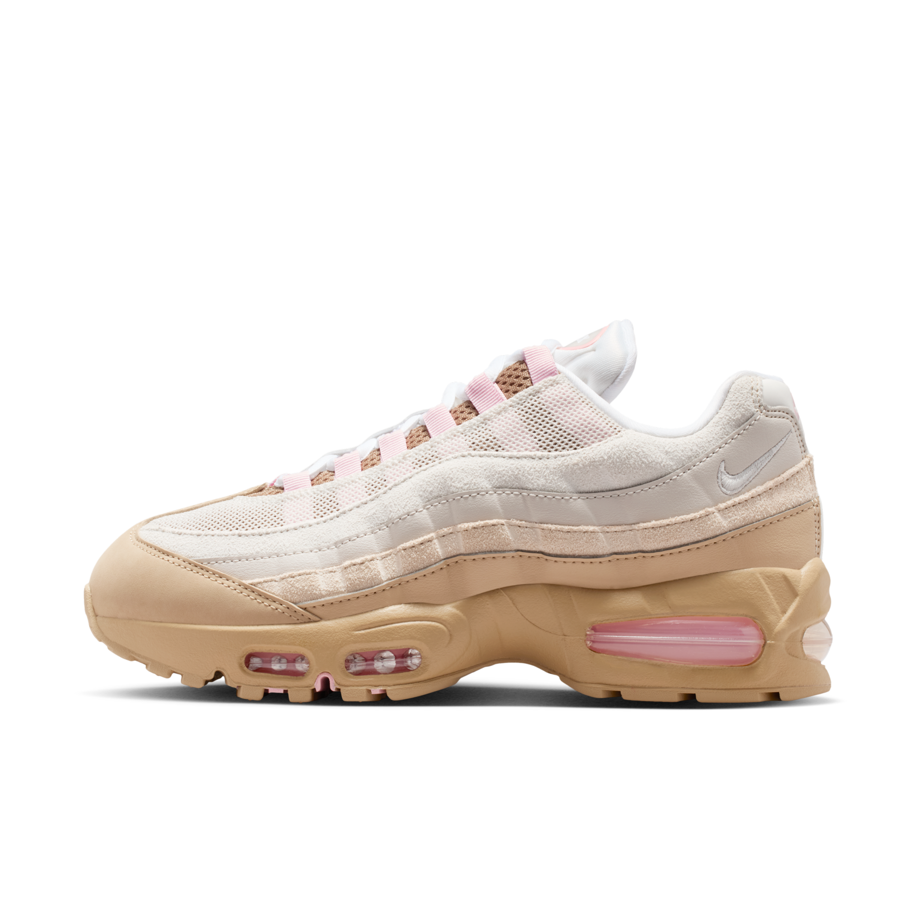 女鞋 NIKE W AIR MAX 95 白粉卡其 拼接 麂皮 緩震 氣墊 慢跑鞋【IB6396-201】