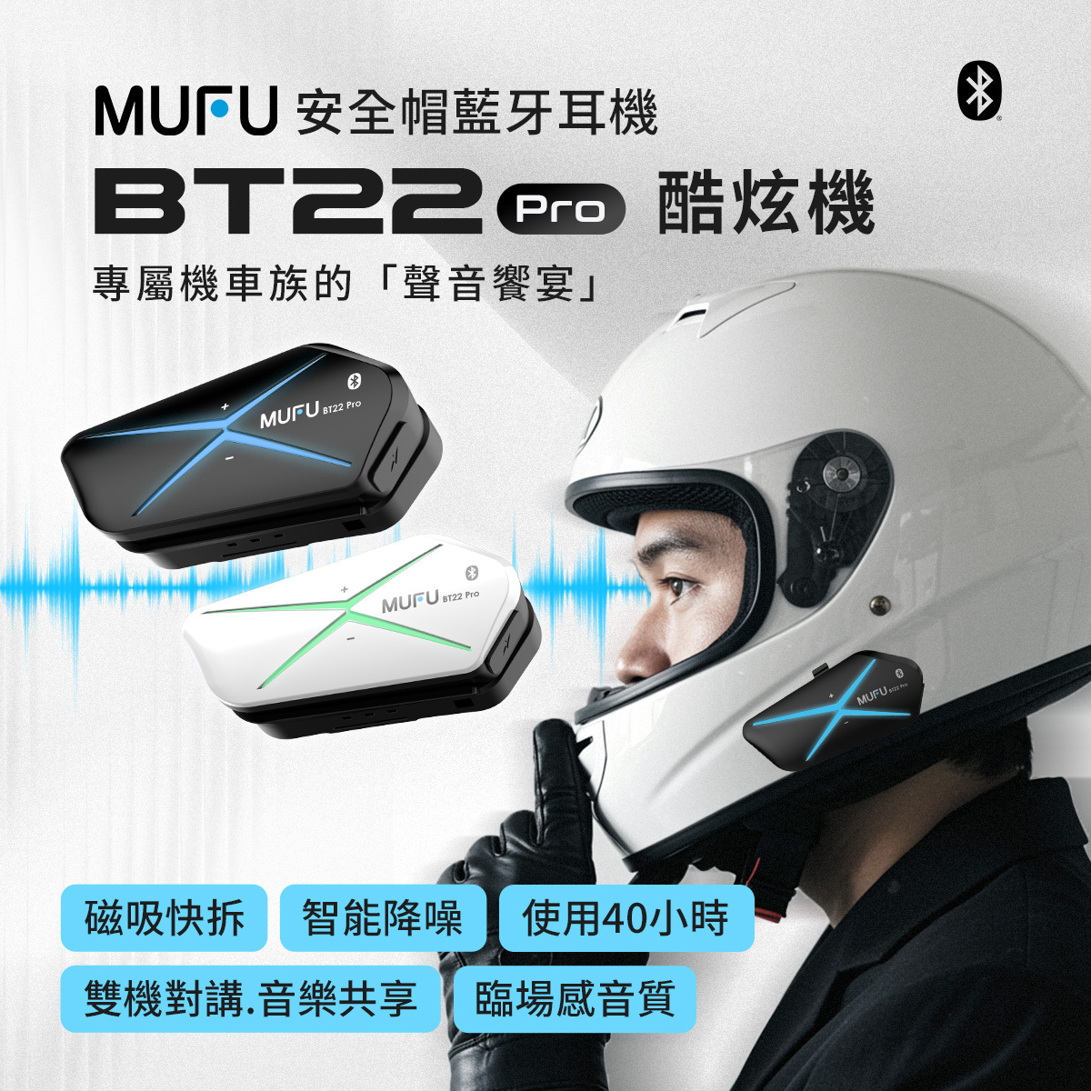 【嘖嘖超早鳥66折預購中】MUFU 安全帽藍牙耳機 BT22 Pro 酷炫機