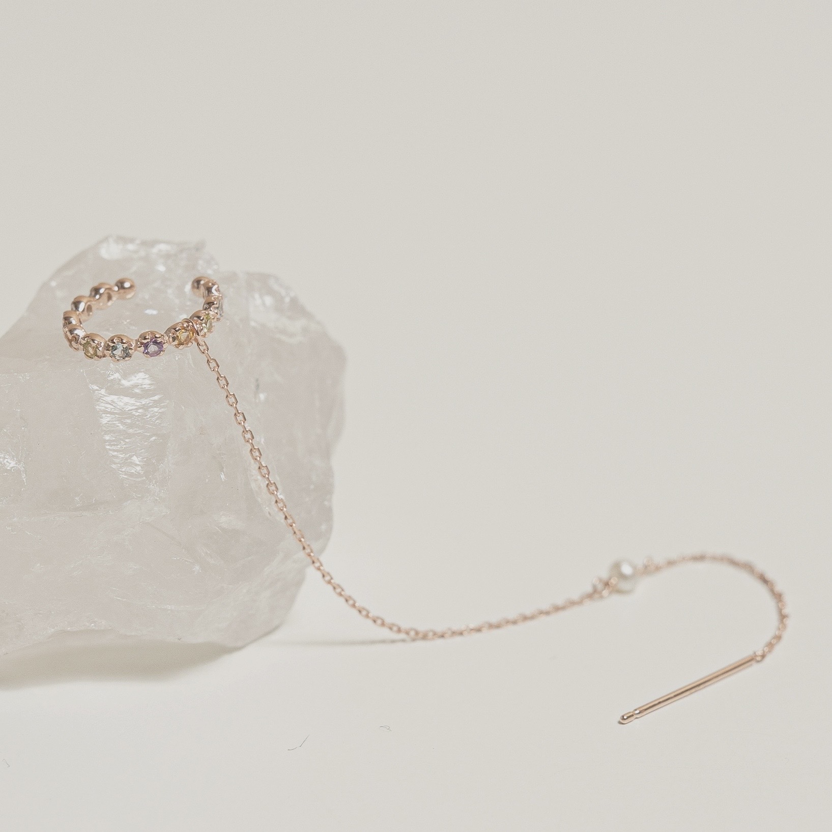 整圈小花彩寶針鏈式耳骨夾