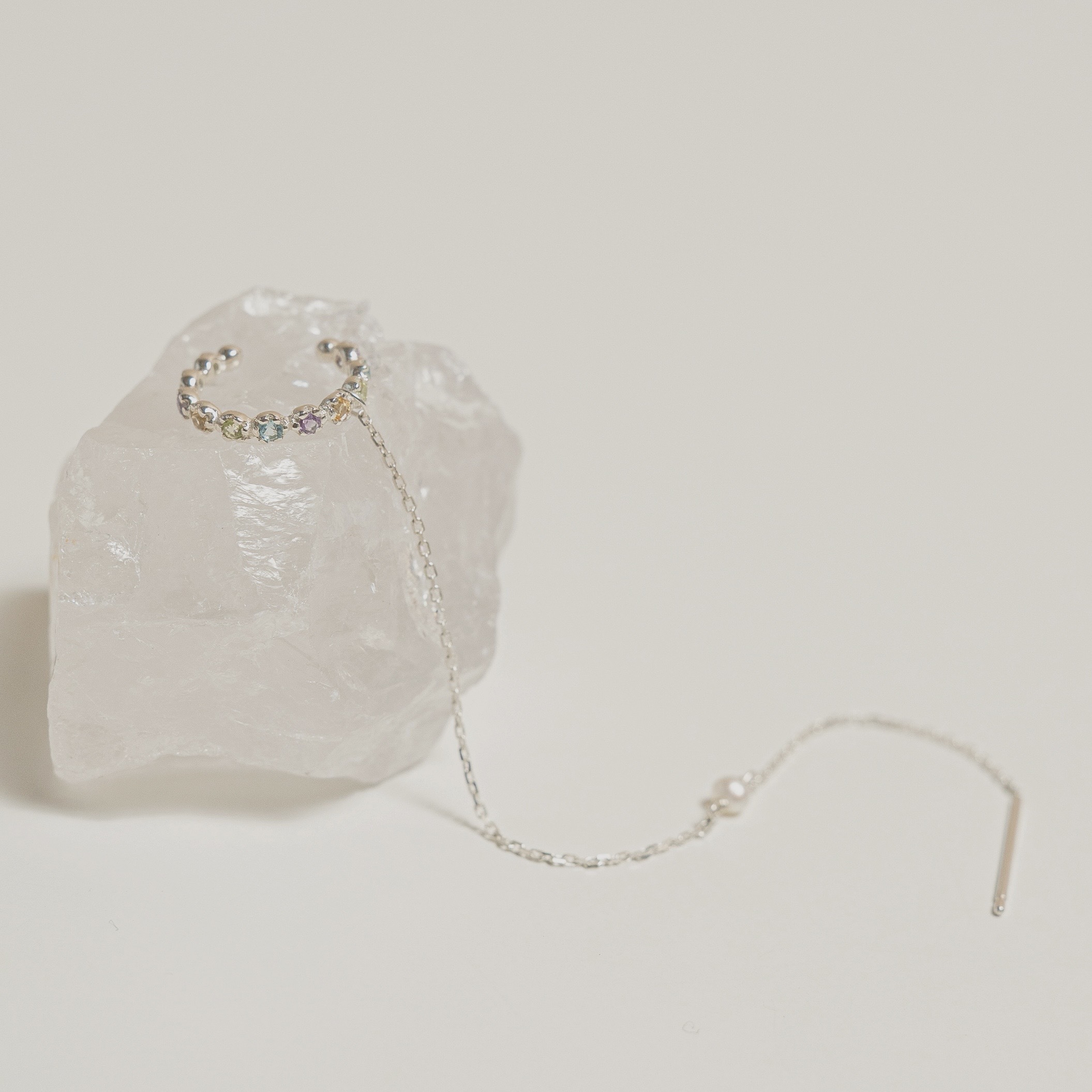 整圈小花彩寶針鏈式耳骨夾