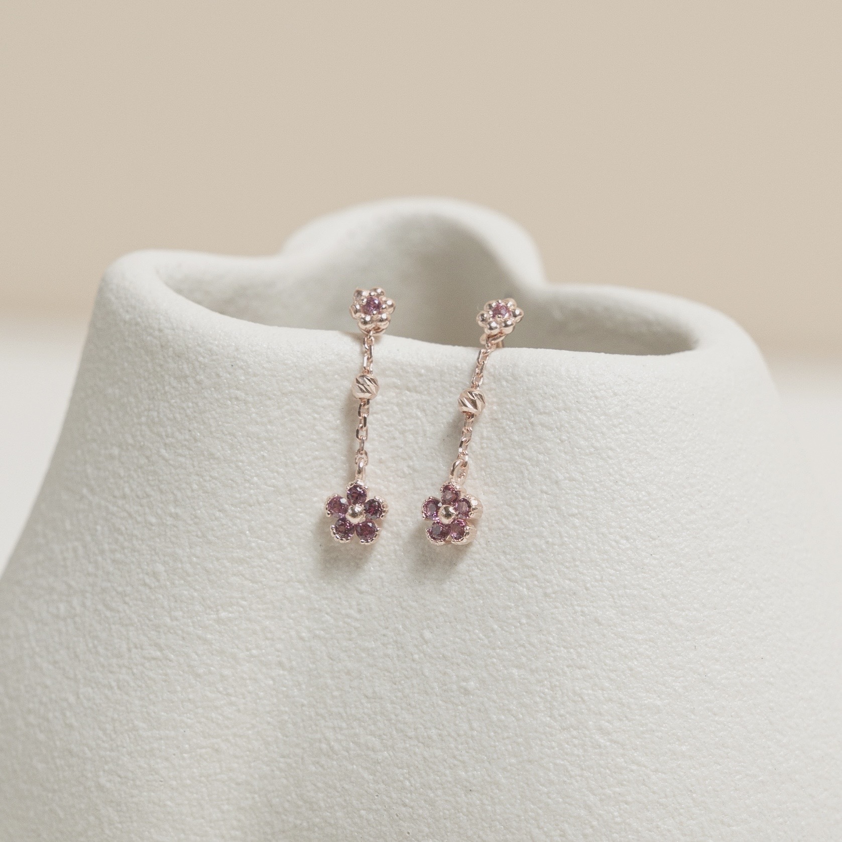 小花花玫瑰石榴石雙戴式耳環