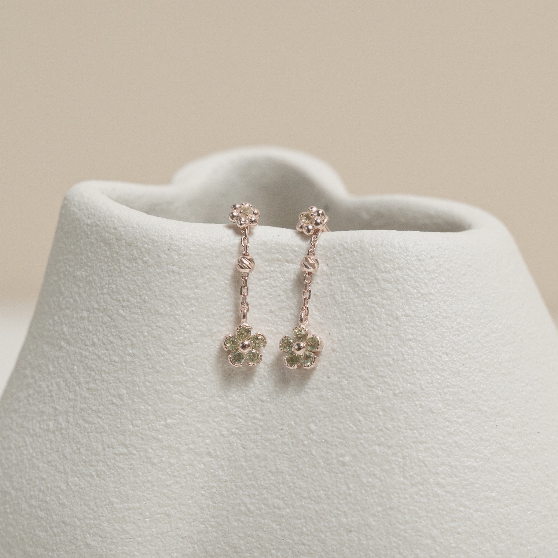 小花花橄欖石雙戴式耳環