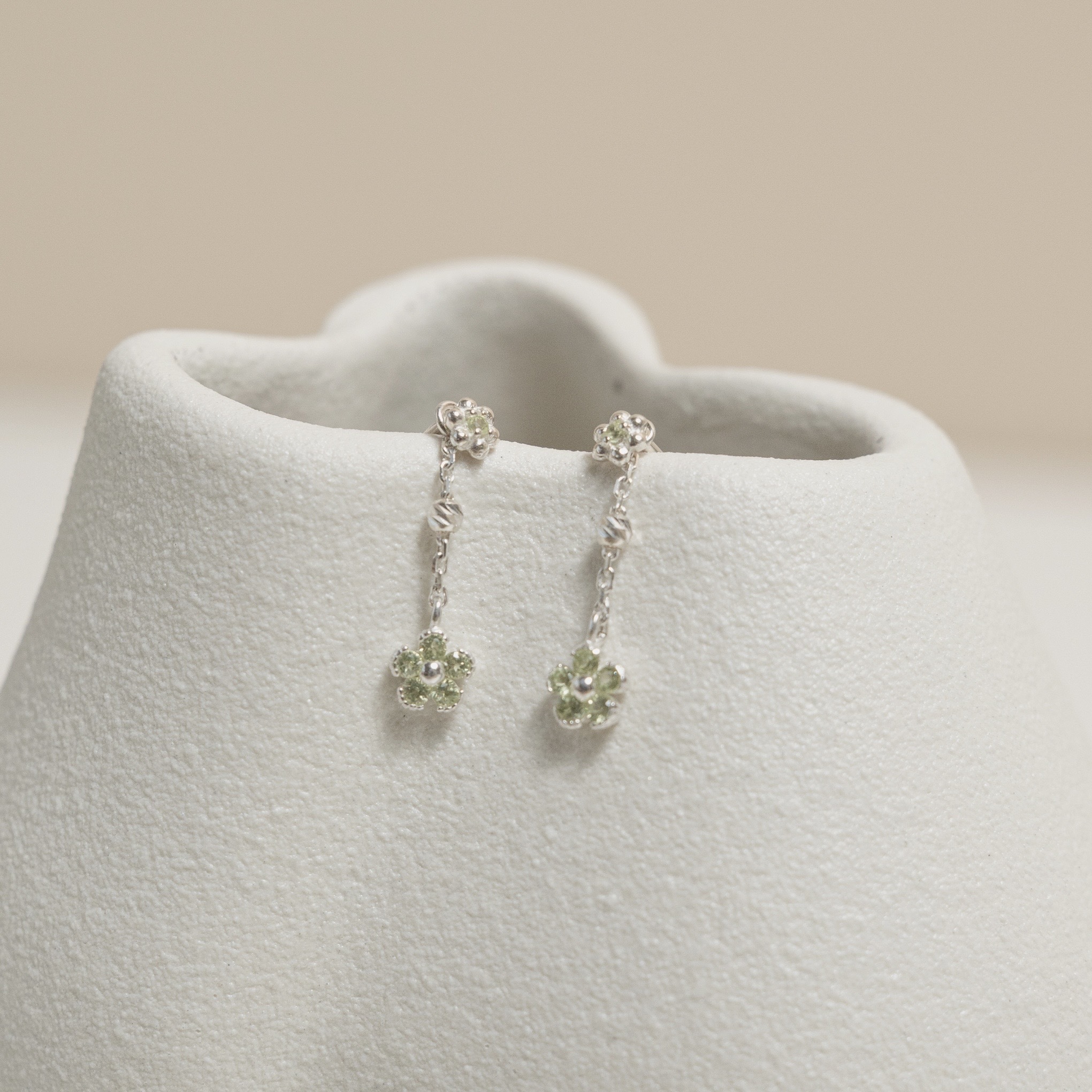 小花花橄欖石雙戴式耳環