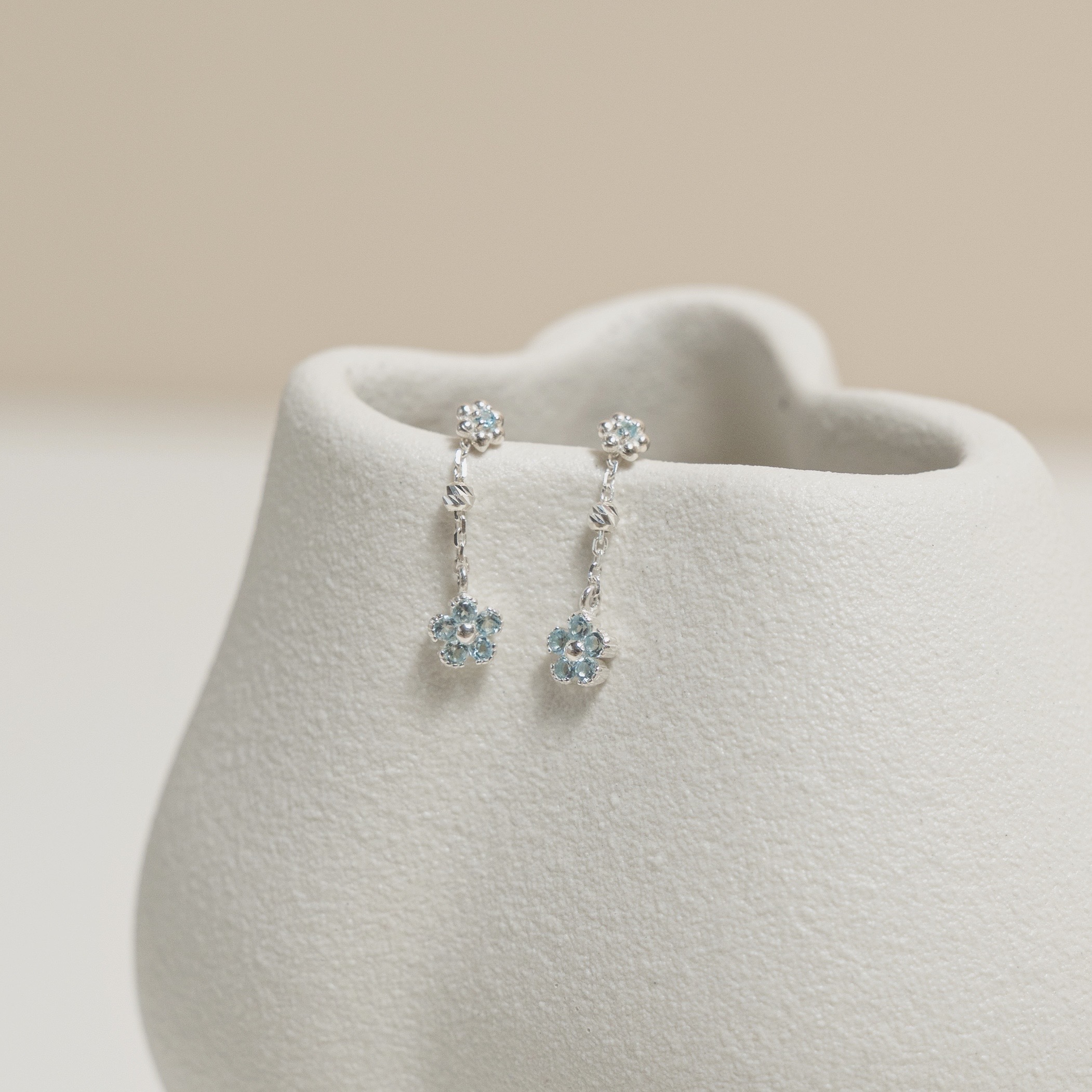 小花花藍托帕石雙戴式耳環