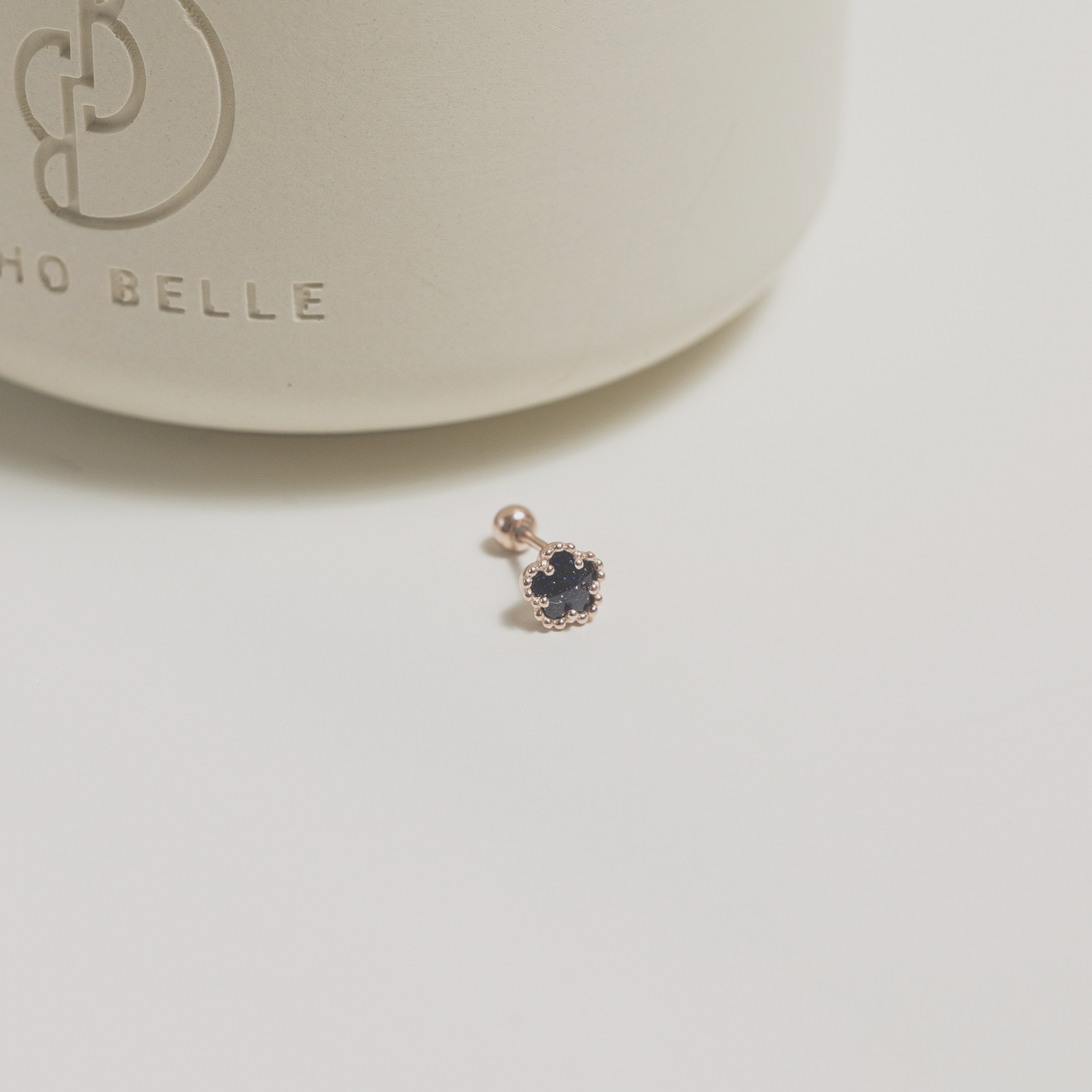 滾珠邊小花藍砂石轉珠耳環