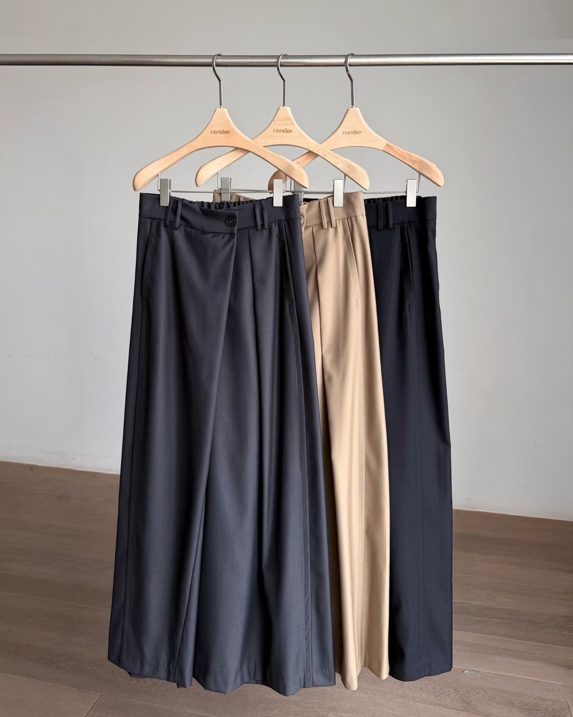 #AF51打摺造型闊腿褲(黑/杏)