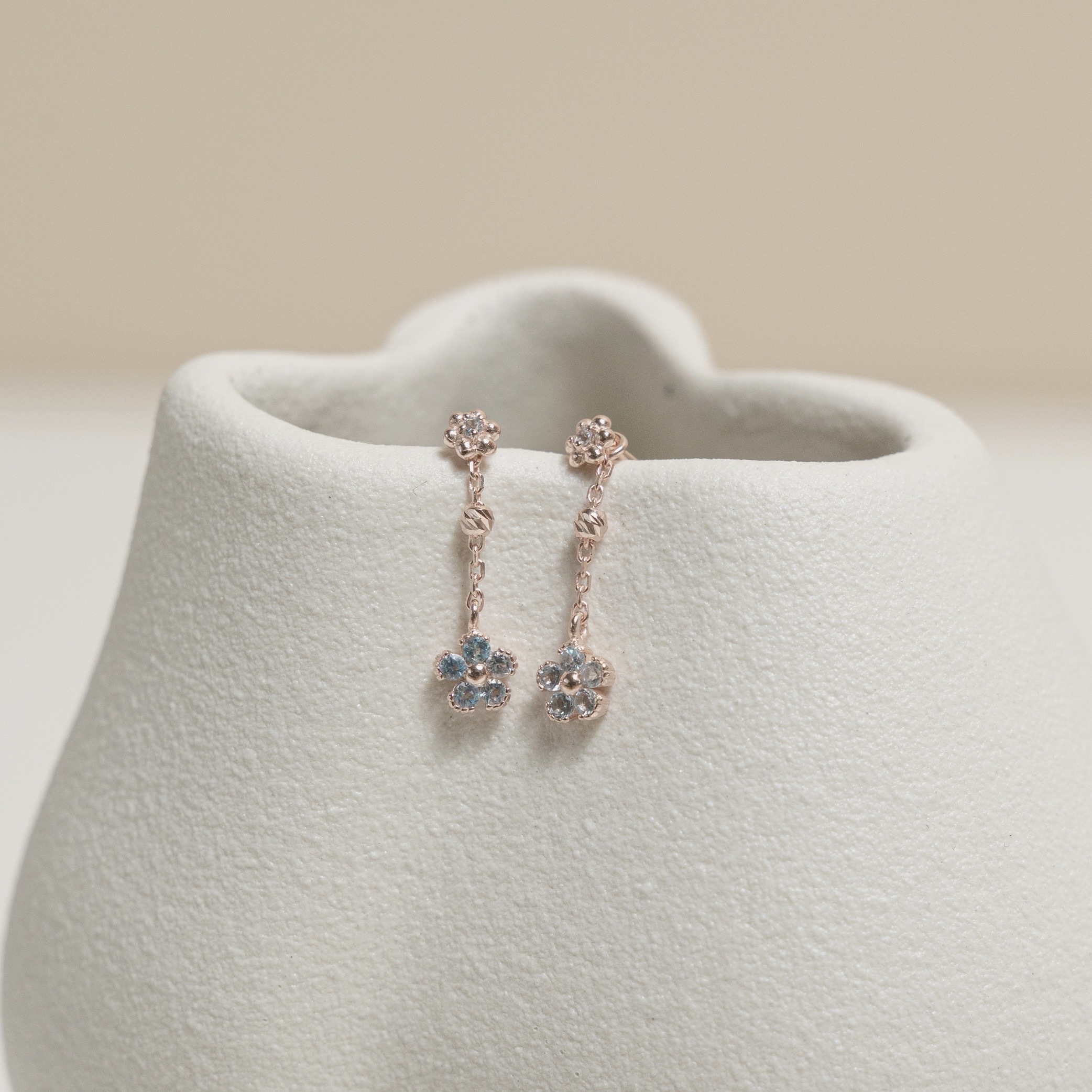 小花花藍托帕石雙戴式耳環