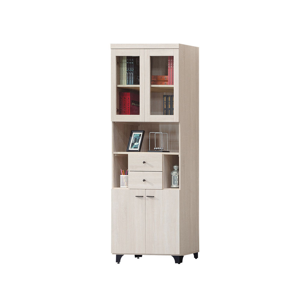 柏蒂家居-諾蘭2.7尺四門中二抽書櫃/收納置物櫃/展示櫃