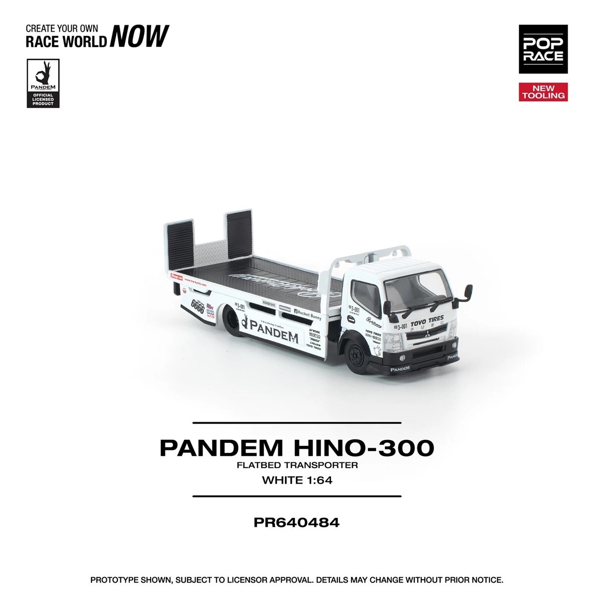 [預訂] POPRACE 1/64 PANDEM HINO 300 FLATBED TRANSPORTER WHITE*NEW TOOLING