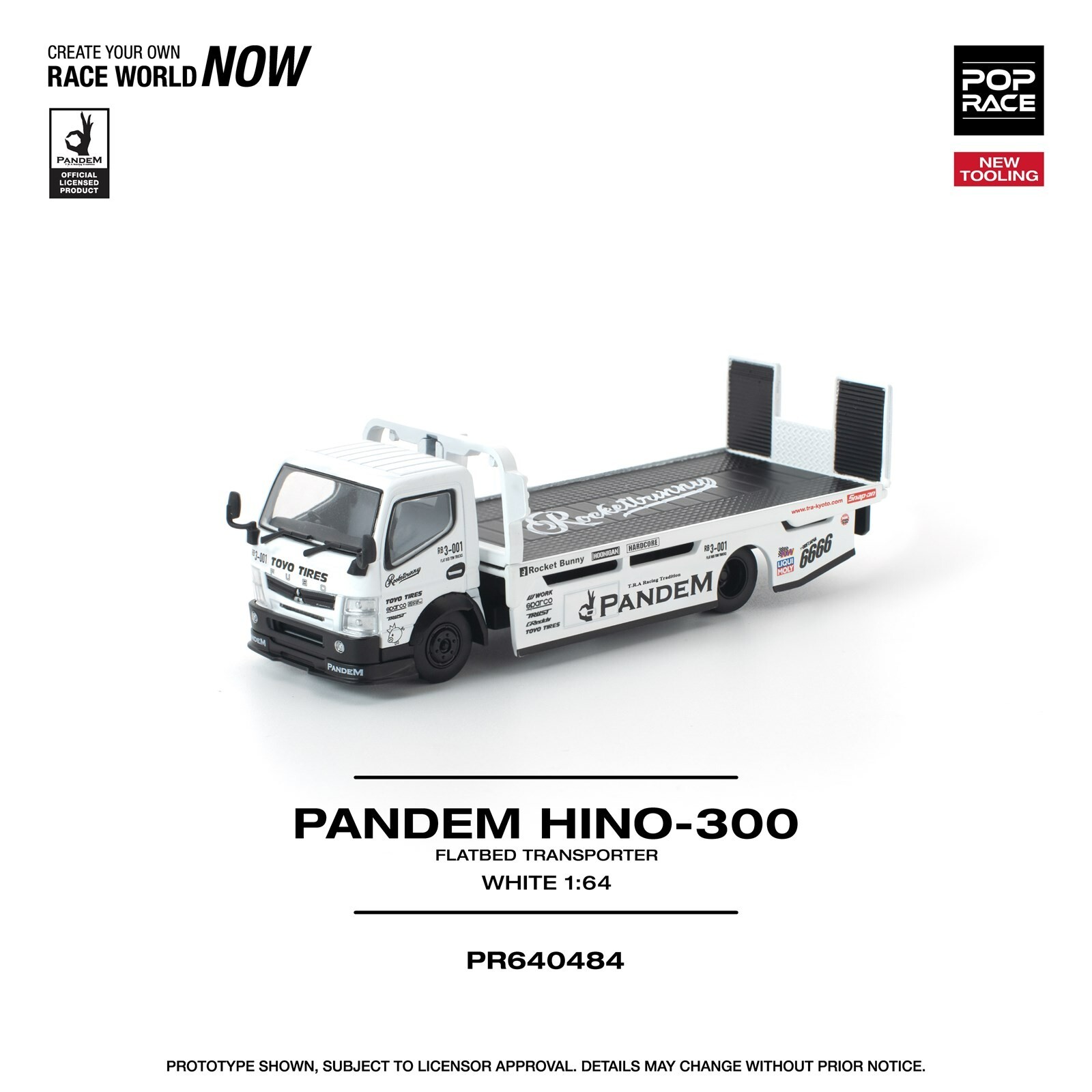 [預訂] POPRACE 1/64 PANDEM HINO 300 FLATBED TRANSPORTER WHITE*NEW TOOLING