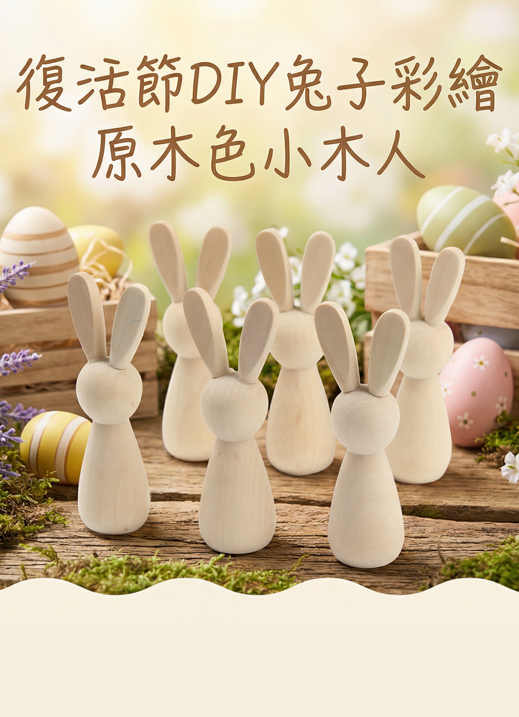 復活節DIY兔子彩繪原木色小木人 EST2609