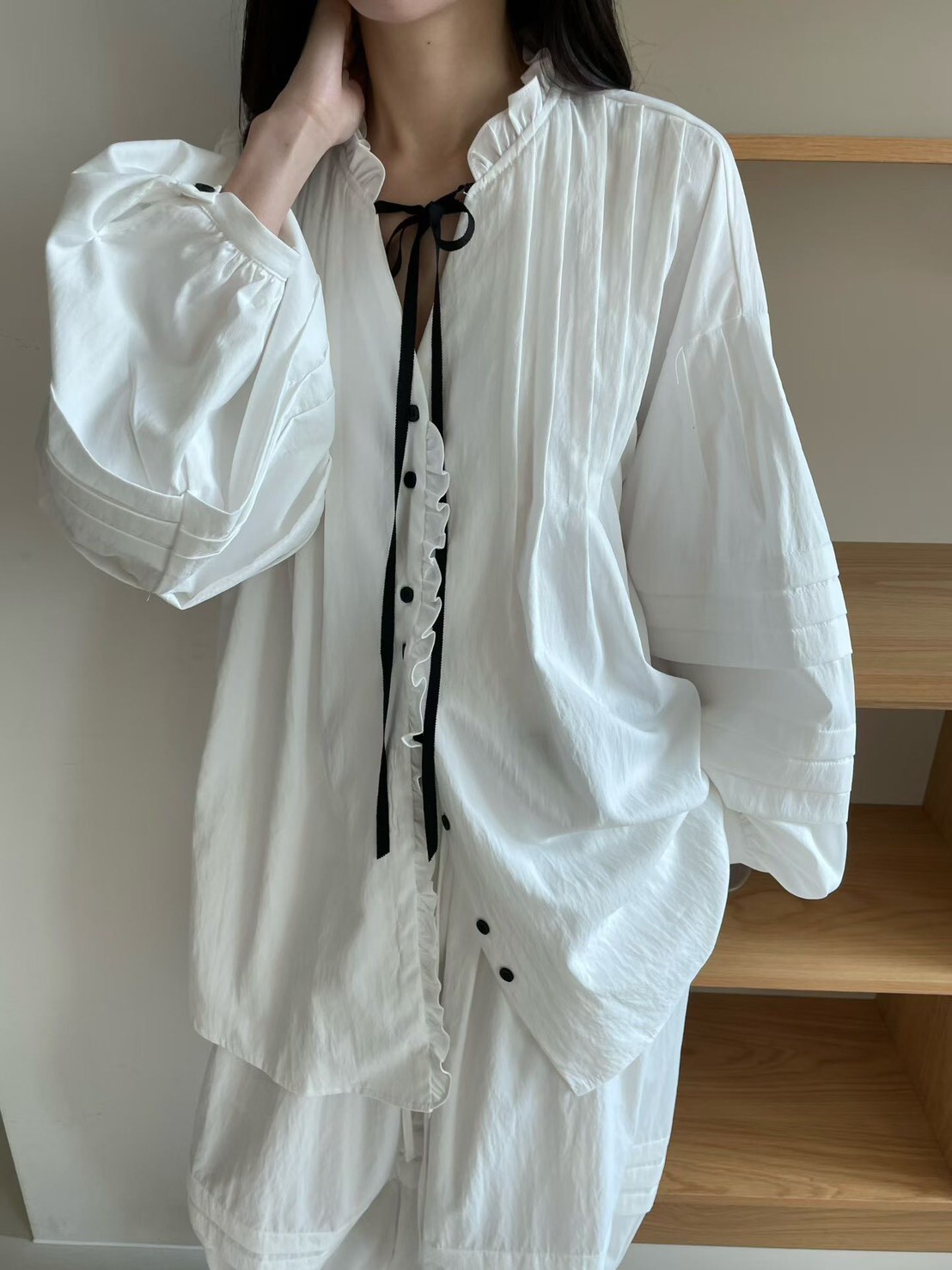 #AF55法式花邊長版衫