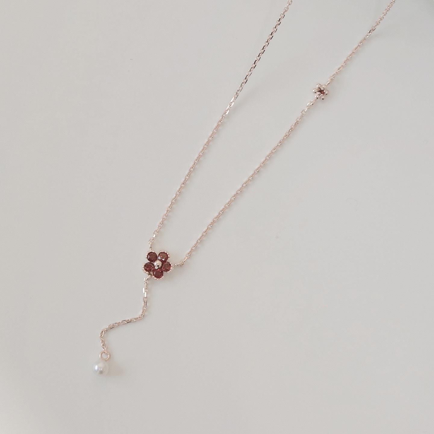 花花石榴石珍珠微Y字項鍊