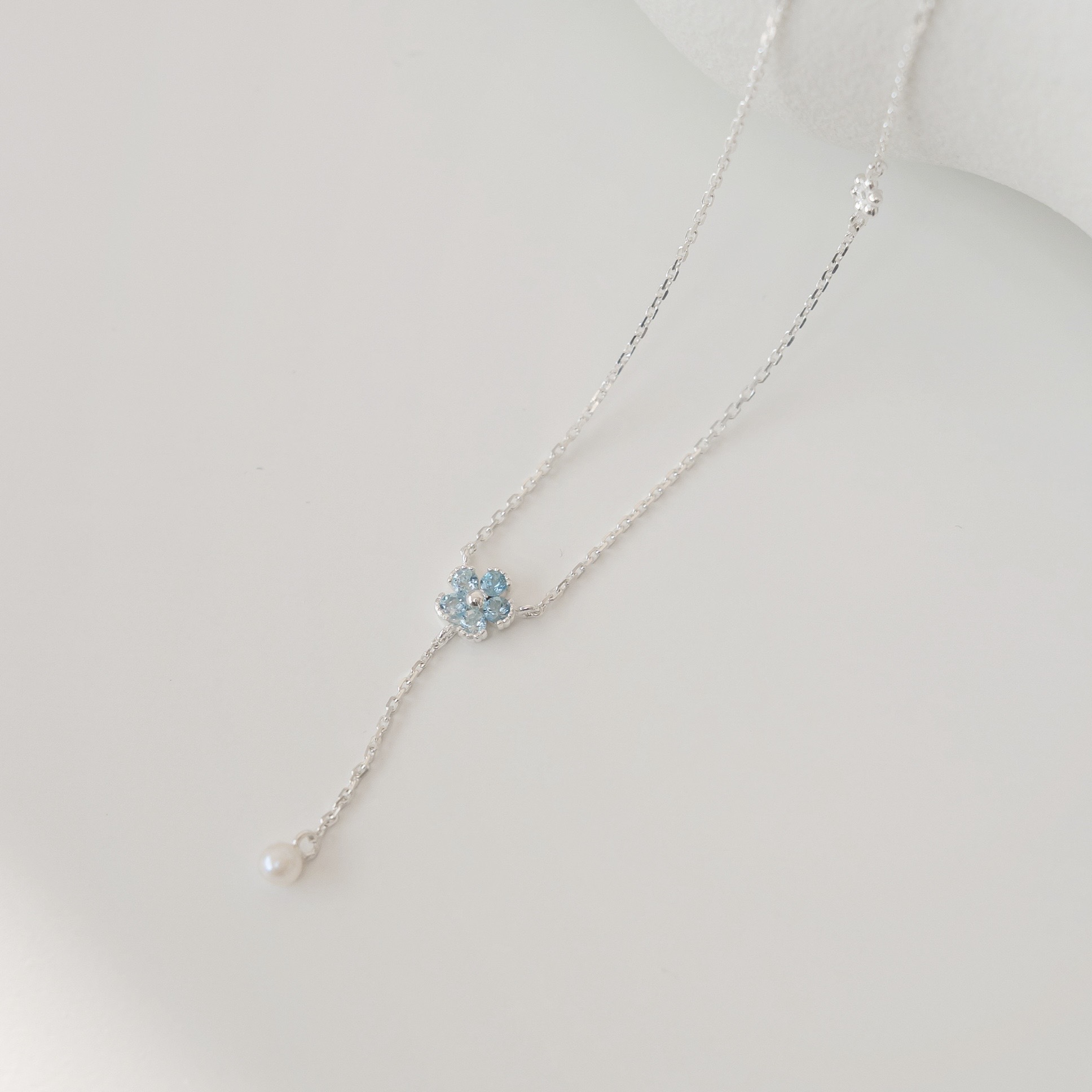 花花藍托帕石珍珠微Y字項鍊