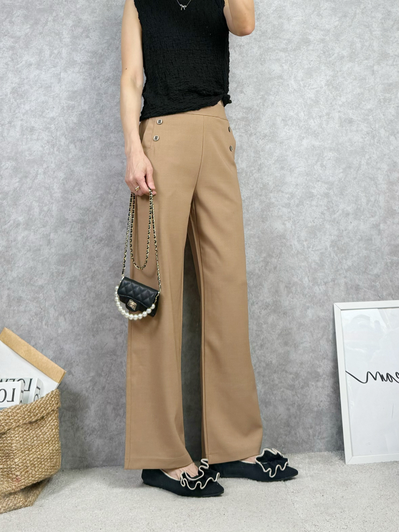 側鈕顯瘦彈力西裝褲｜修飾腿型質感長褲