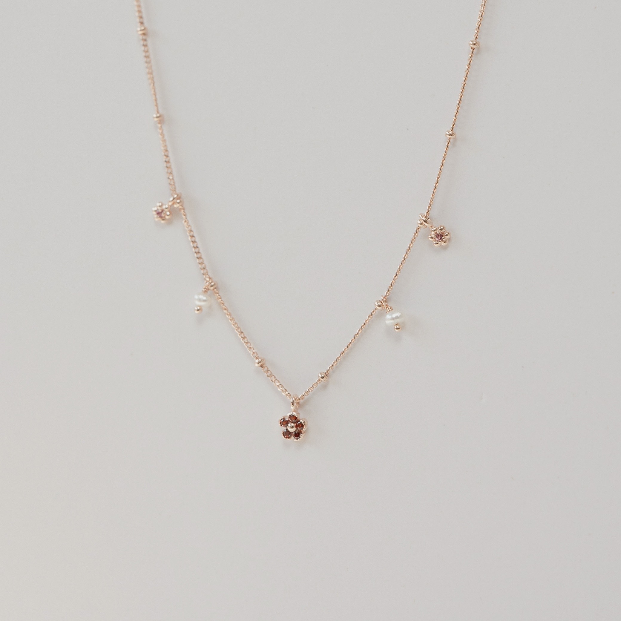 小花花紅紫寶石珍珠晃晃鎖骨鏈