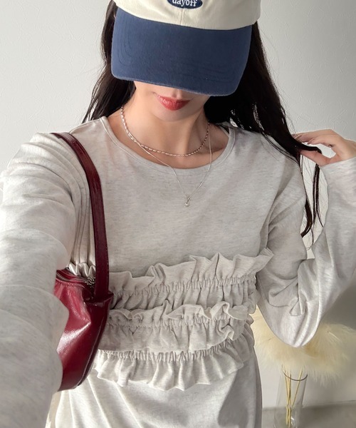 日本🇯🇵連線 Classical Elf 荷葉邊腰帶套裝針織上衣 腰帶可拆 荷葉邊 針織 條紋 寬鬆 休閒 長袖 套裝 多層次 5色 (任買兩件711免運)/預購