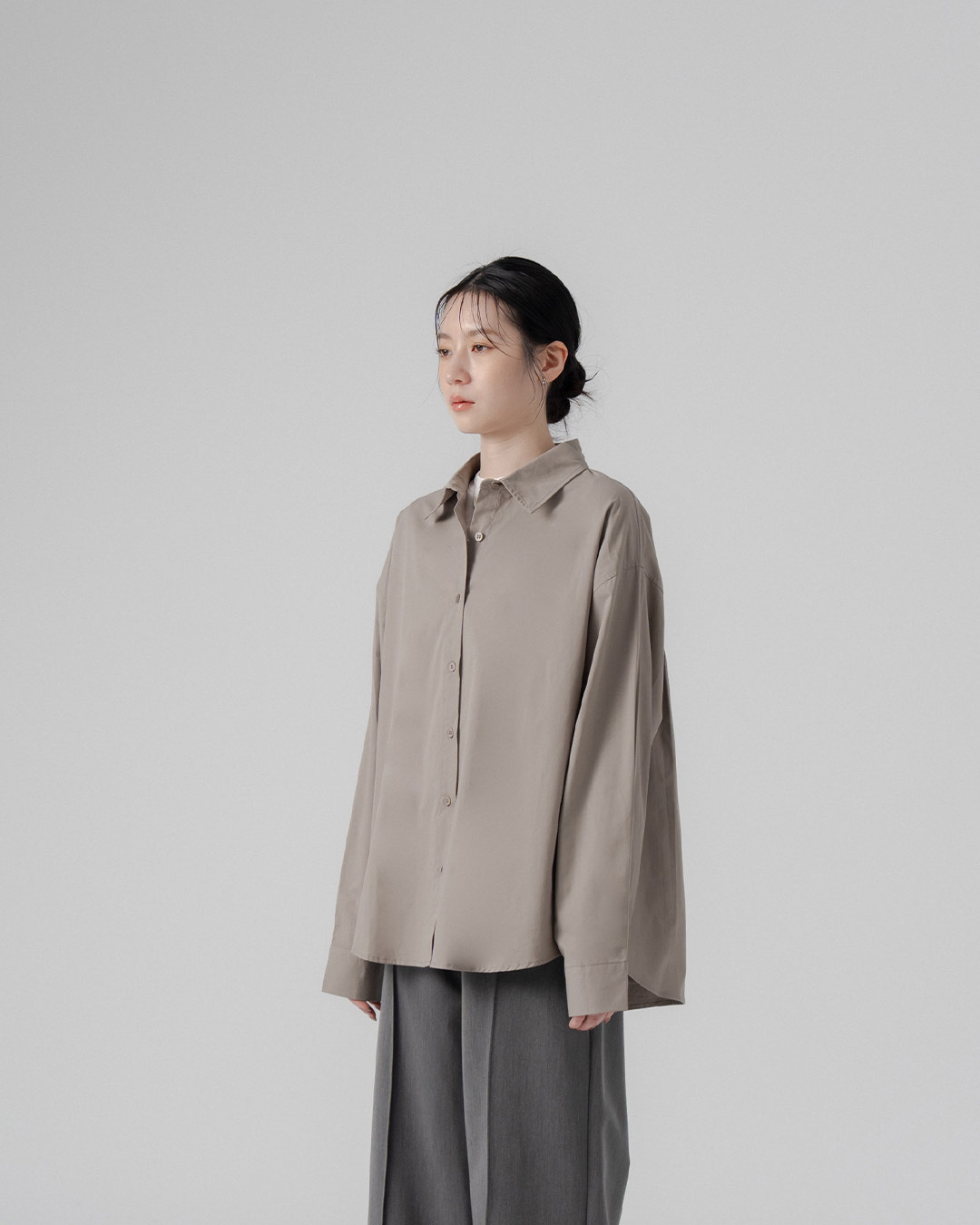 Simple, plain design, wide-sleeved long-sleeved shirt - gray【01025753】in stock+pre-order