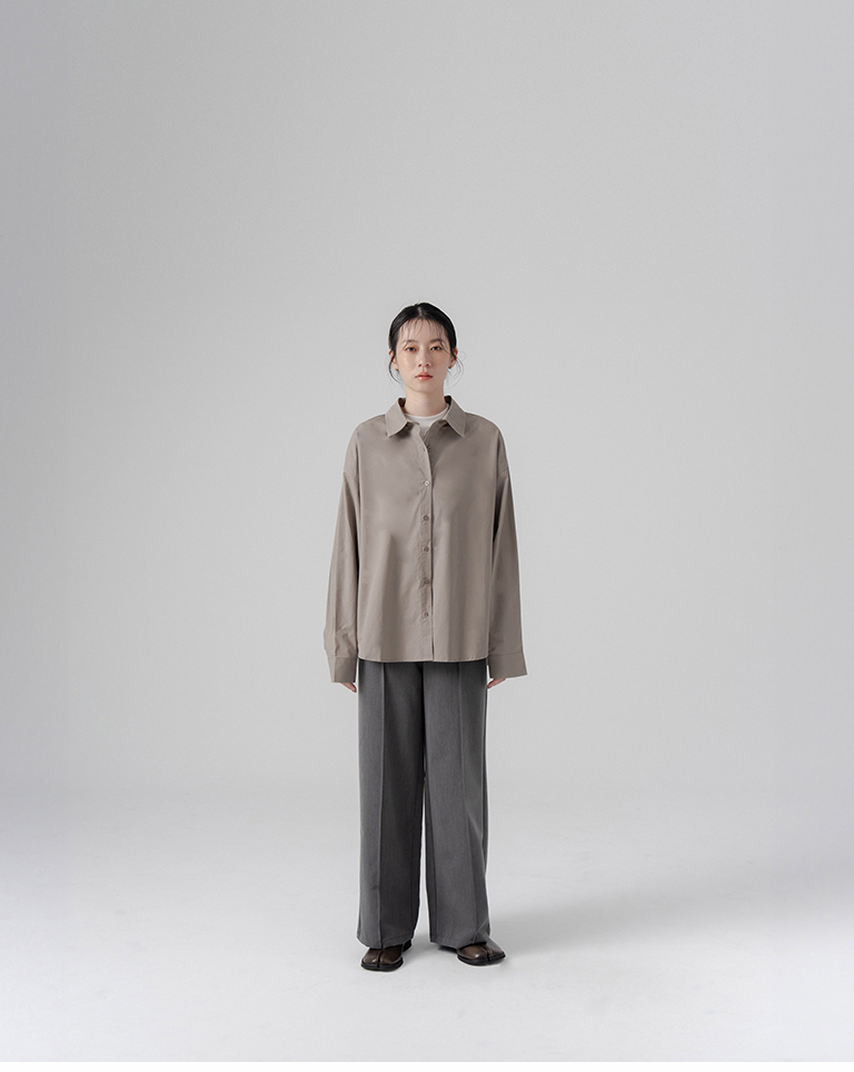 Simple, plain design, wide-sleeved long-sleeved shirt - gray【01025753】in stock+pre-order