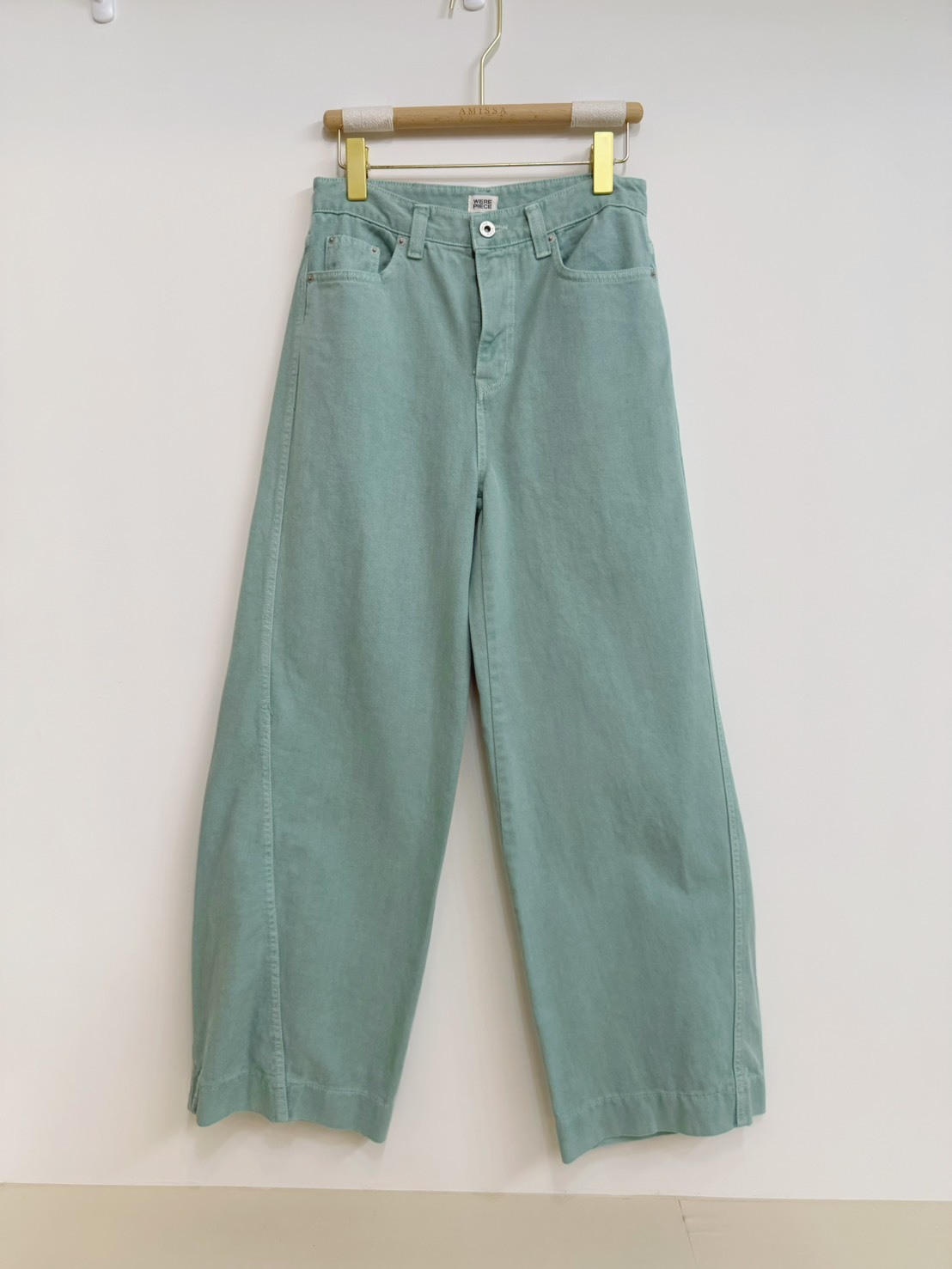 #AF32果綠直筒丹寧褲