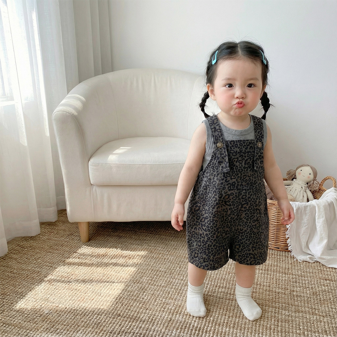 背心豹紋吊帶褲套裝(73-100)