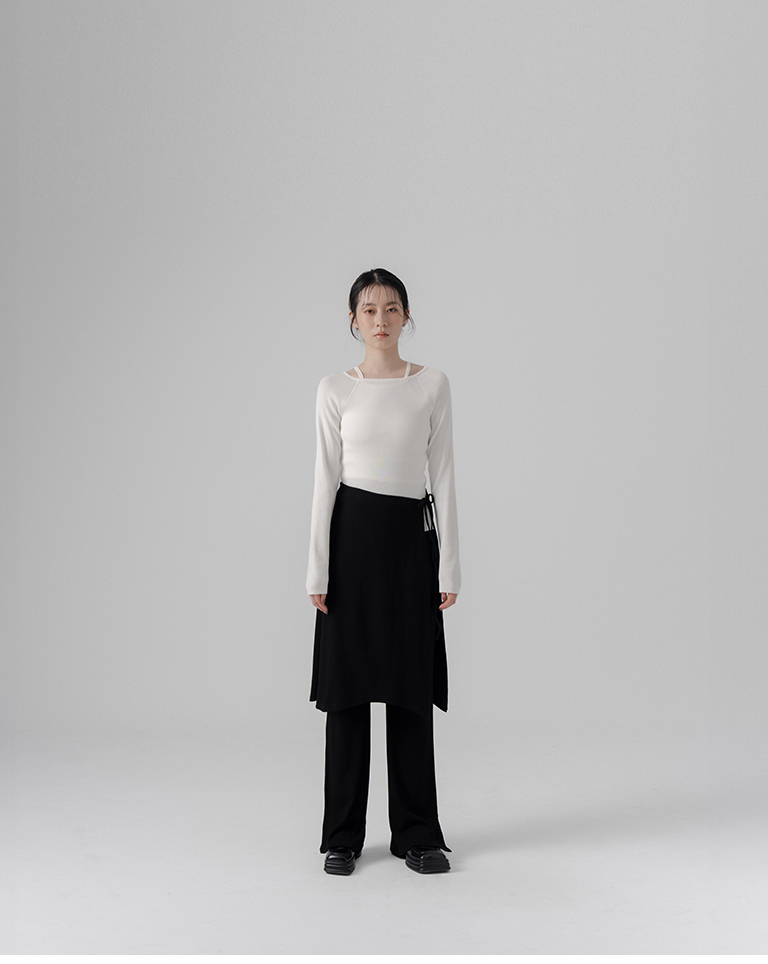 Textured Square Neck Ribbed Elastic Knit Top - Off-White【01099228】in stock+pre-order