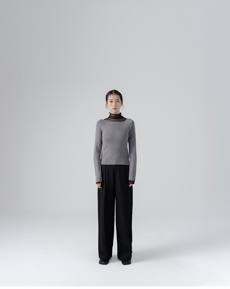 Textured Square Neck Ribbed Elastic Knit Top - gray【01099229】in stock+pre-order