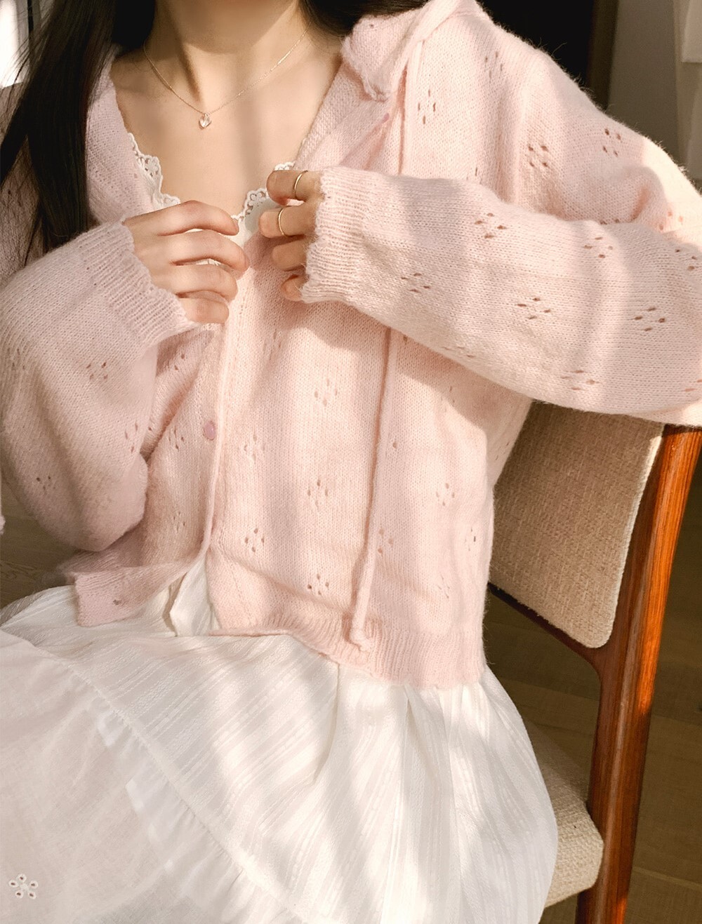 韓國grace muse授權 浪漫織花情調排釦針織連帽外套