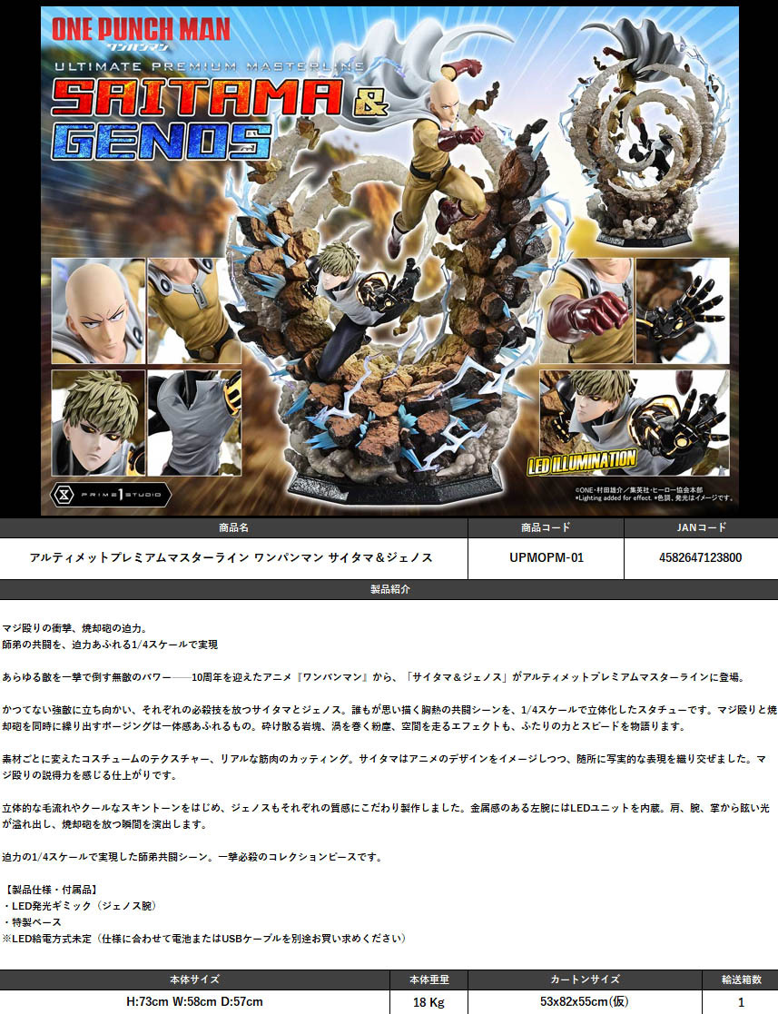 「ACG.GO」「預購」日版 Prime 1 Studio Ultimate Premium Masterline "One-Punch Man" 一拳超人 崎玉&傑諾斯