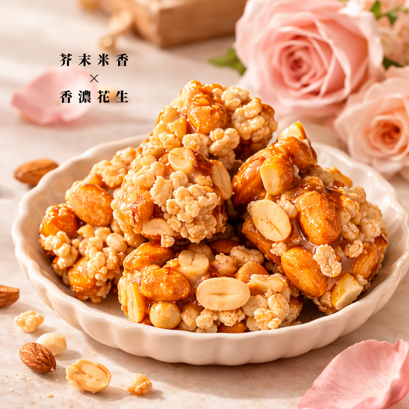 玫好春光  | 芥末米香花生糖*2盒+財富滿滿*1盒16入(買二送一 三入組)