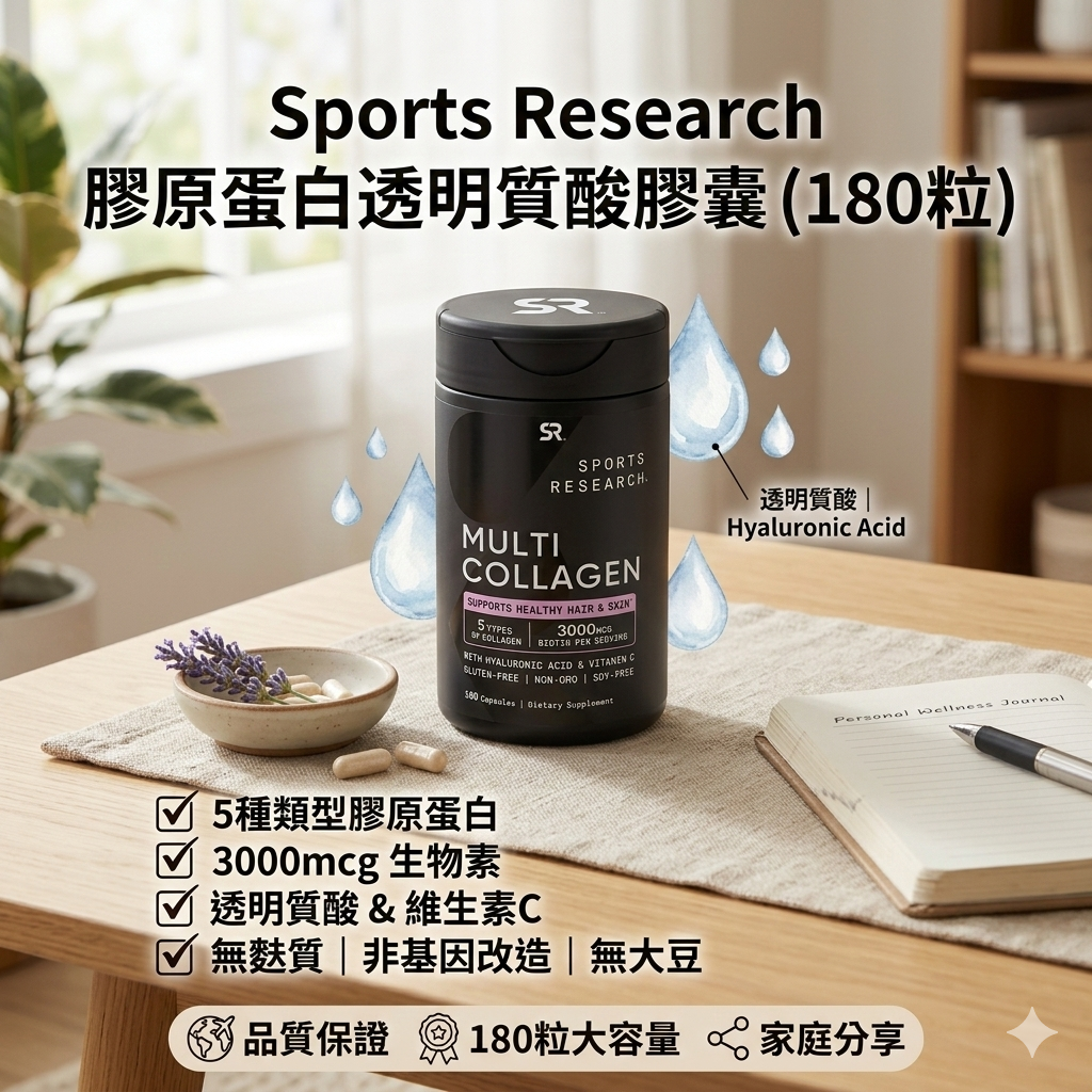 【直播】LL102117 sports research 膠原蛋白透明質酸膠囊 180粒