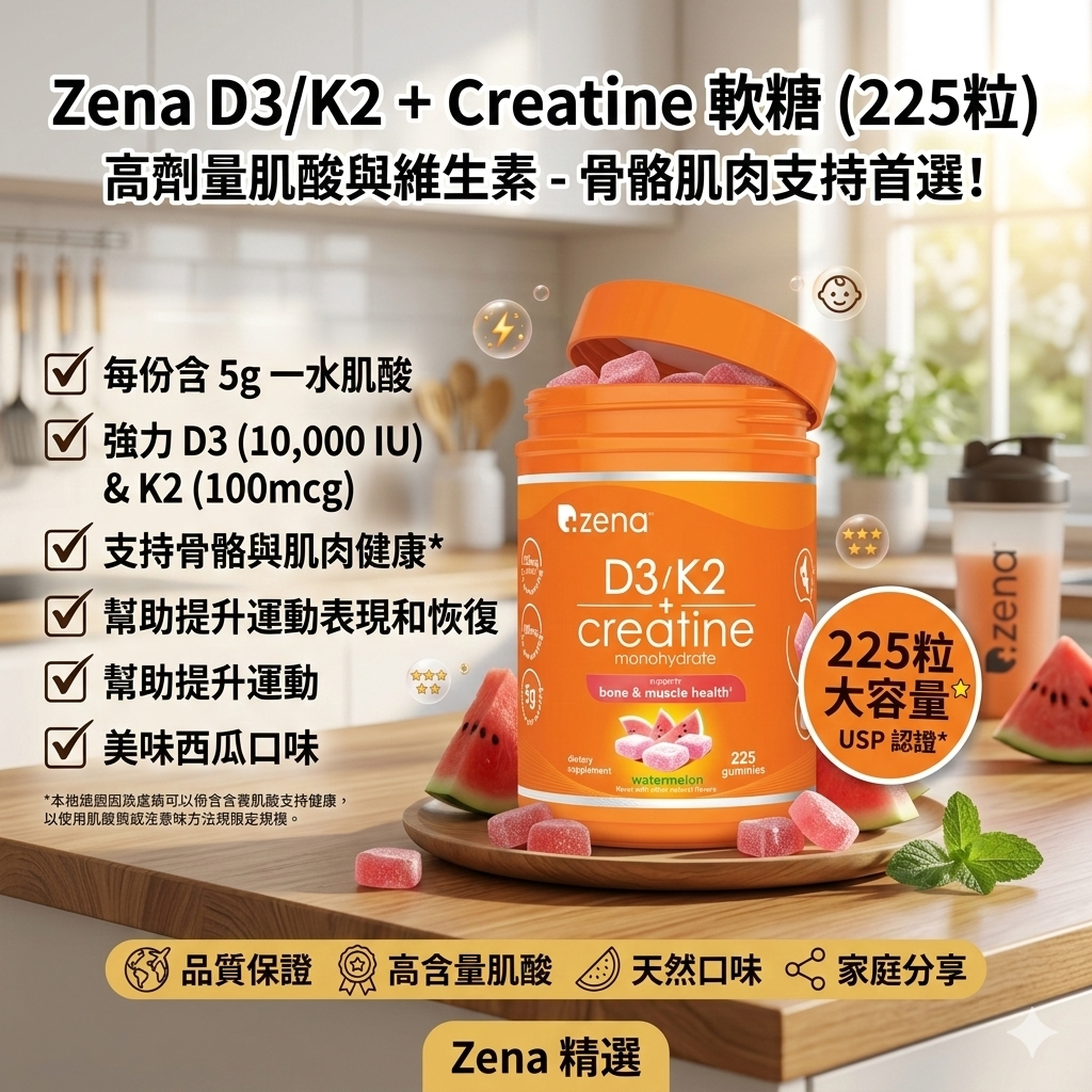 【直播】LL102105 Zena D3/K2 + Creatine 軟糖 225粒