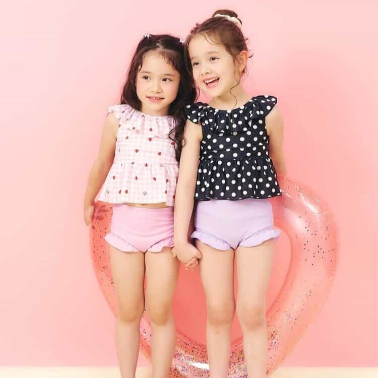 日本 90-140 官網限定荷葉邊2件式泳衣 6色