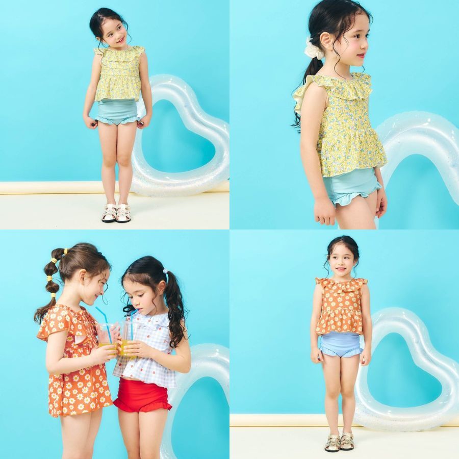 日本 90-140 官網限定荷葉邊2件式泳衣 6色