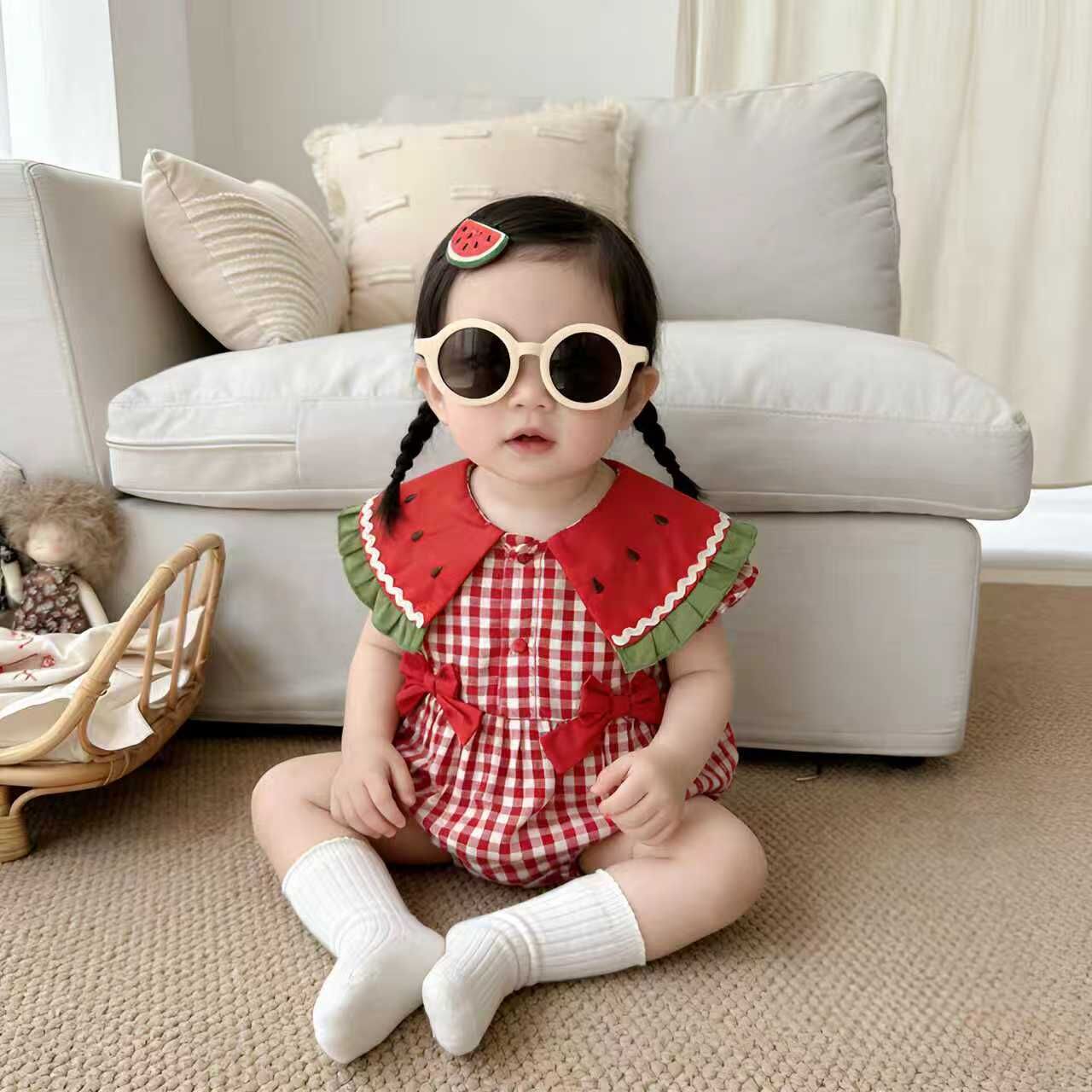 BYC03OP004RD  可愛小西瓜翻領紅格紋包屁