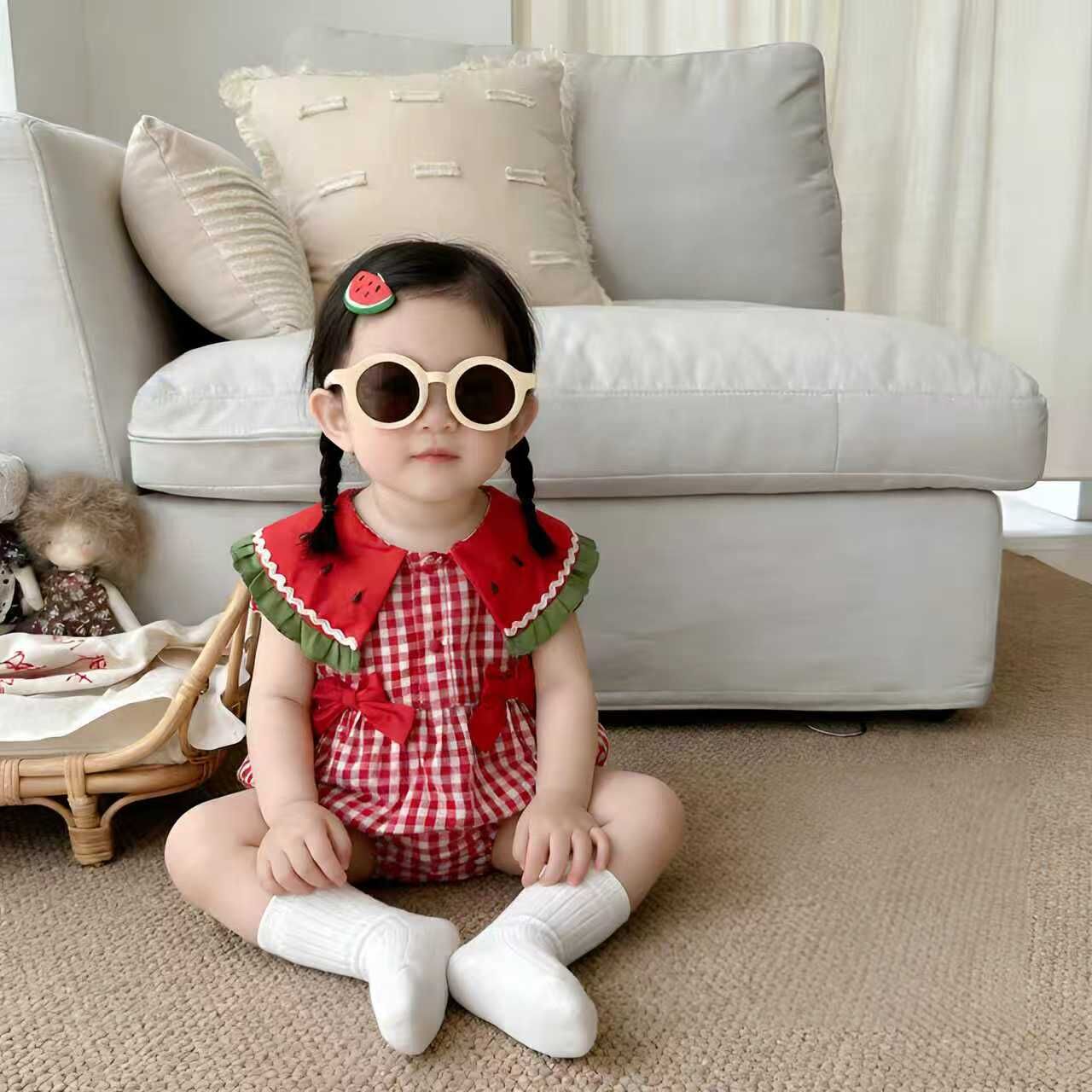 BYC03OP004RD  可愛小西瓜翻領紅格紋包屁