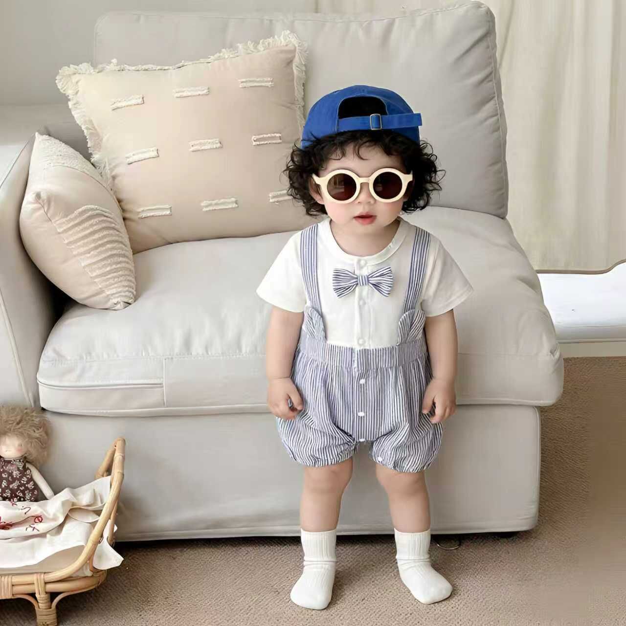 BYC03OP006BL  藍白條紋拼布bowtie小紳士夾衣