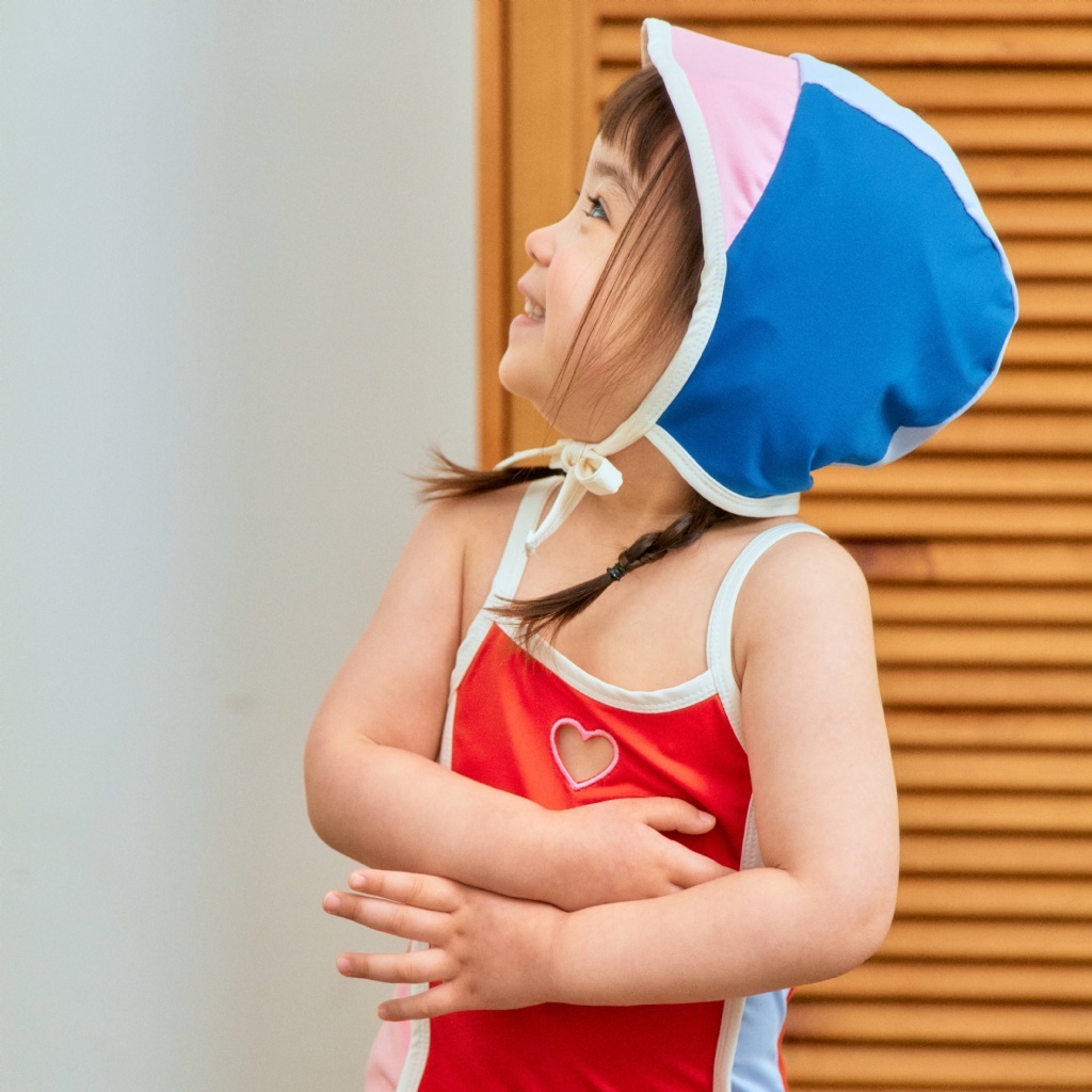 正韓夏1stblue 拼色綁帶泳帽