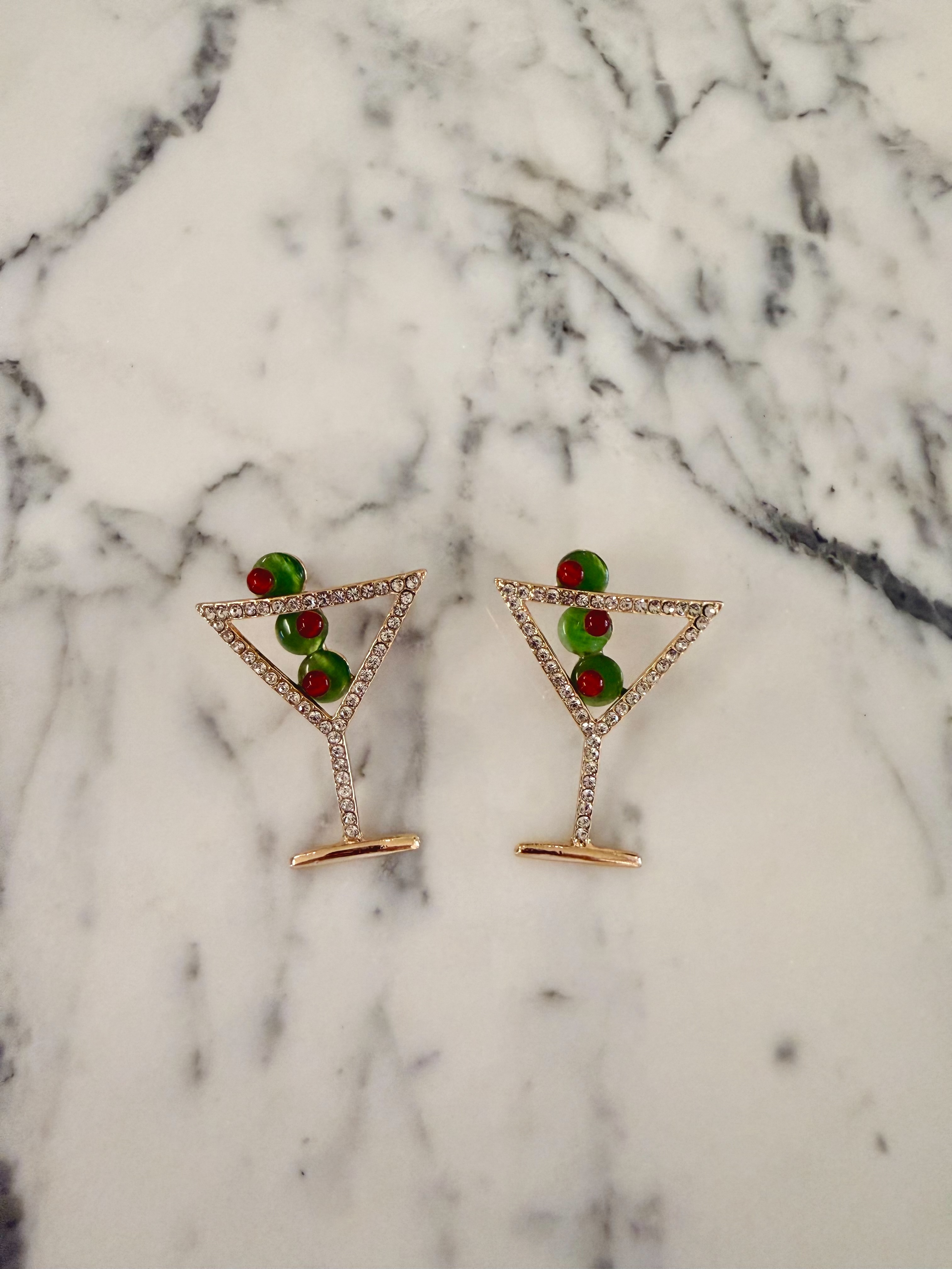 Gold橄欖馬丁尼鑽寶石耳環